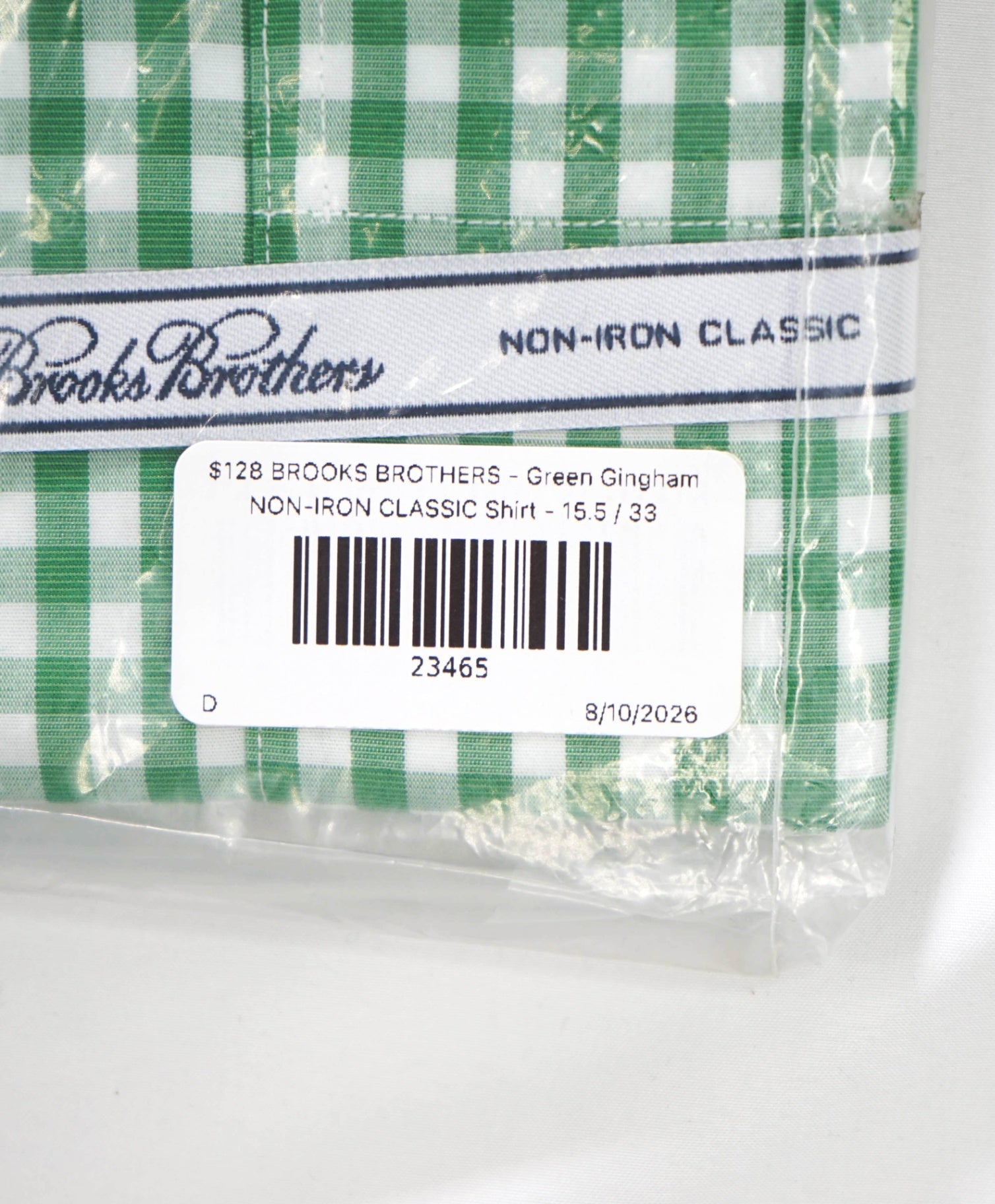 $128 BROOKS BROTHERS - Green Gingham NON-IRON CLASSIC Shirt - 15.5 / 33