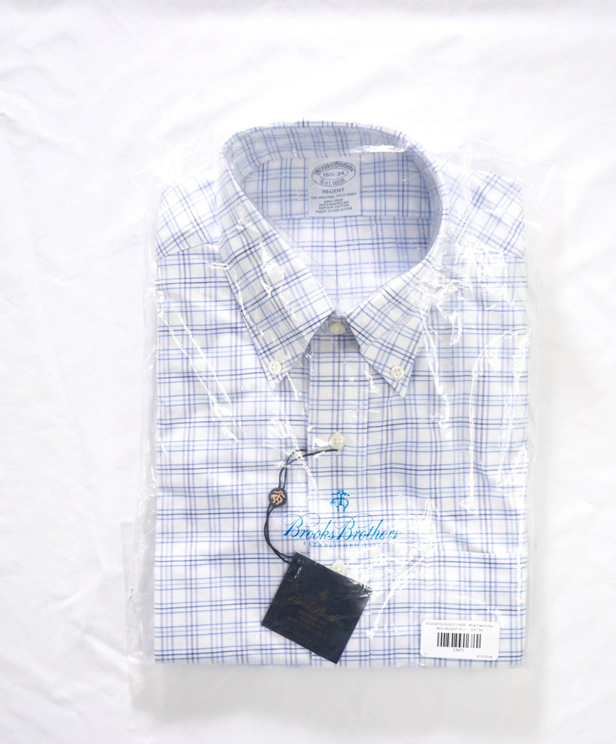 $128 BROOKS BROTHERS - Blue Plaid NON-IRON REGENT Shirt - 15.5 / 34