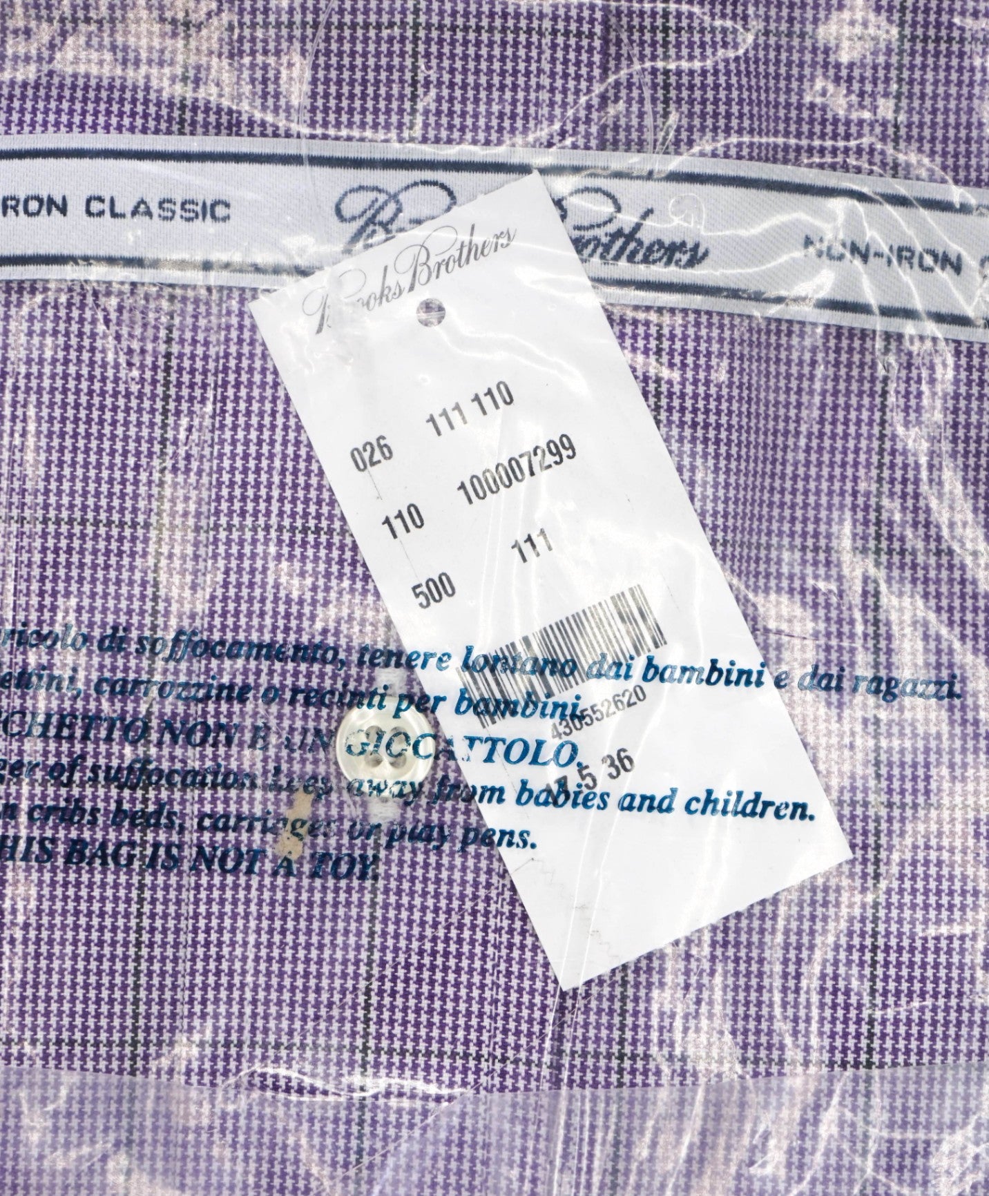 $128 BROOKS BROTHERS - Purple Check NON-IRON CLASSIC Shirt - 17.5 - 36
