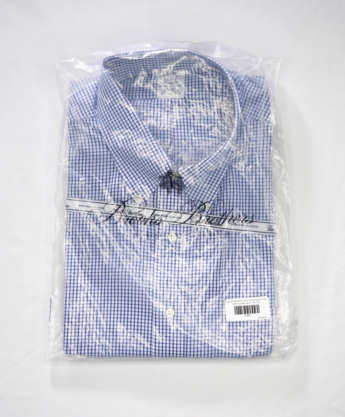 $128 BROOKS BROTHERS - Blue Gingham NON-IRON CLASSIC Shirt - 17.5 - 37