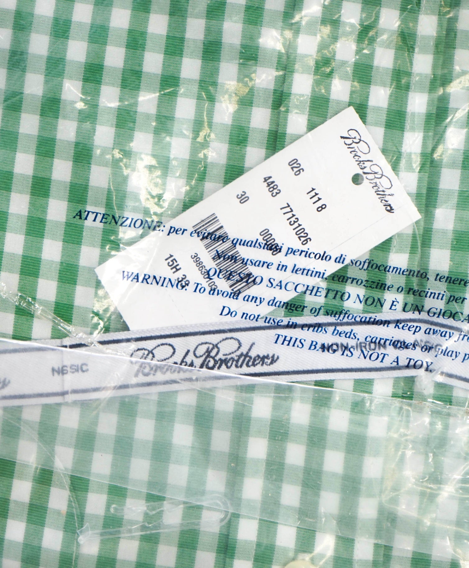 $128 BROOKS BROTHERS - Green Gingham NON-IRON CLASSIC Shirt - 15.5 / 33
