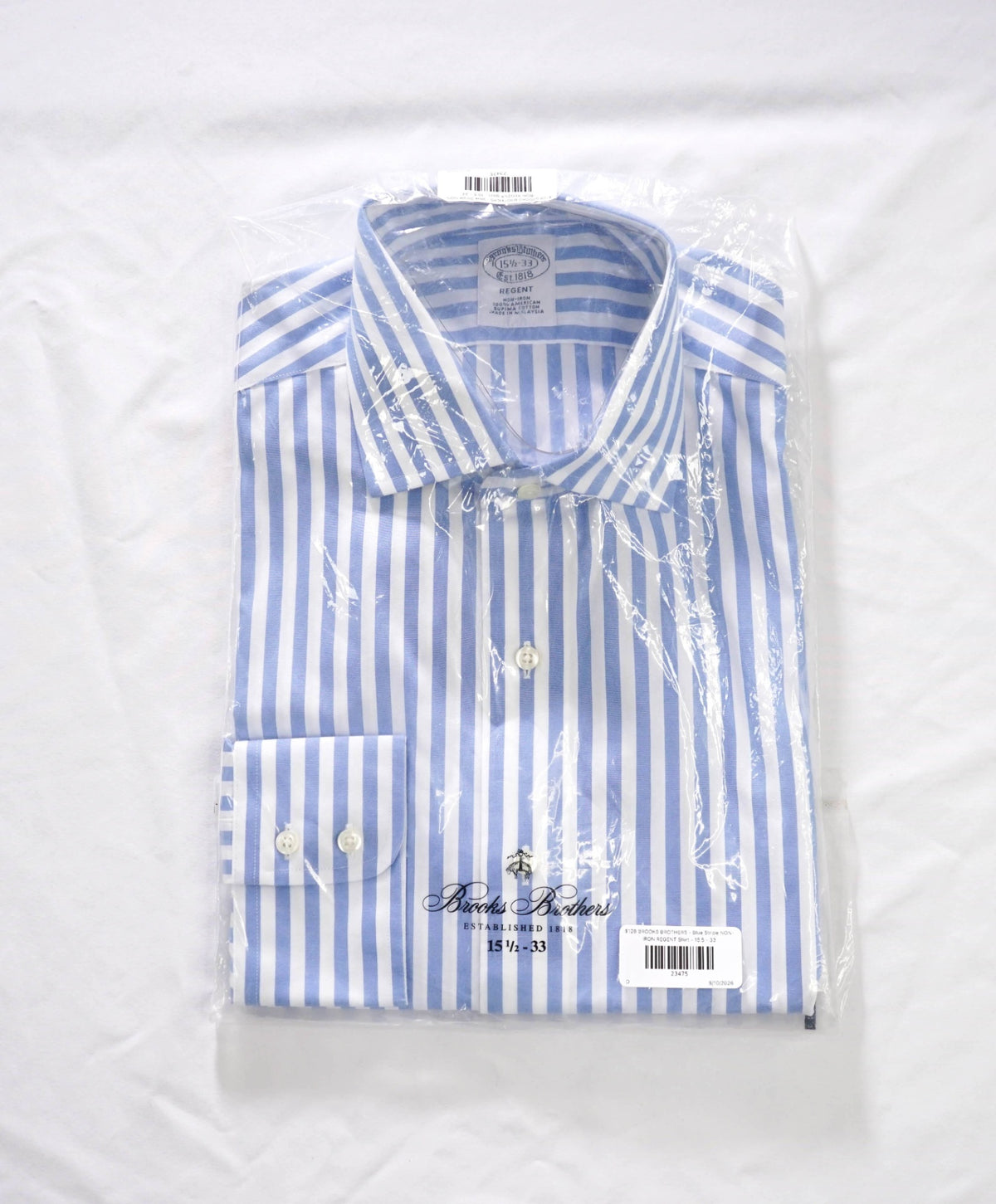 $128 BROOKS BROTHERS - Blue Stripe NON-IRON REGENT Shirt - 15.5 - 33