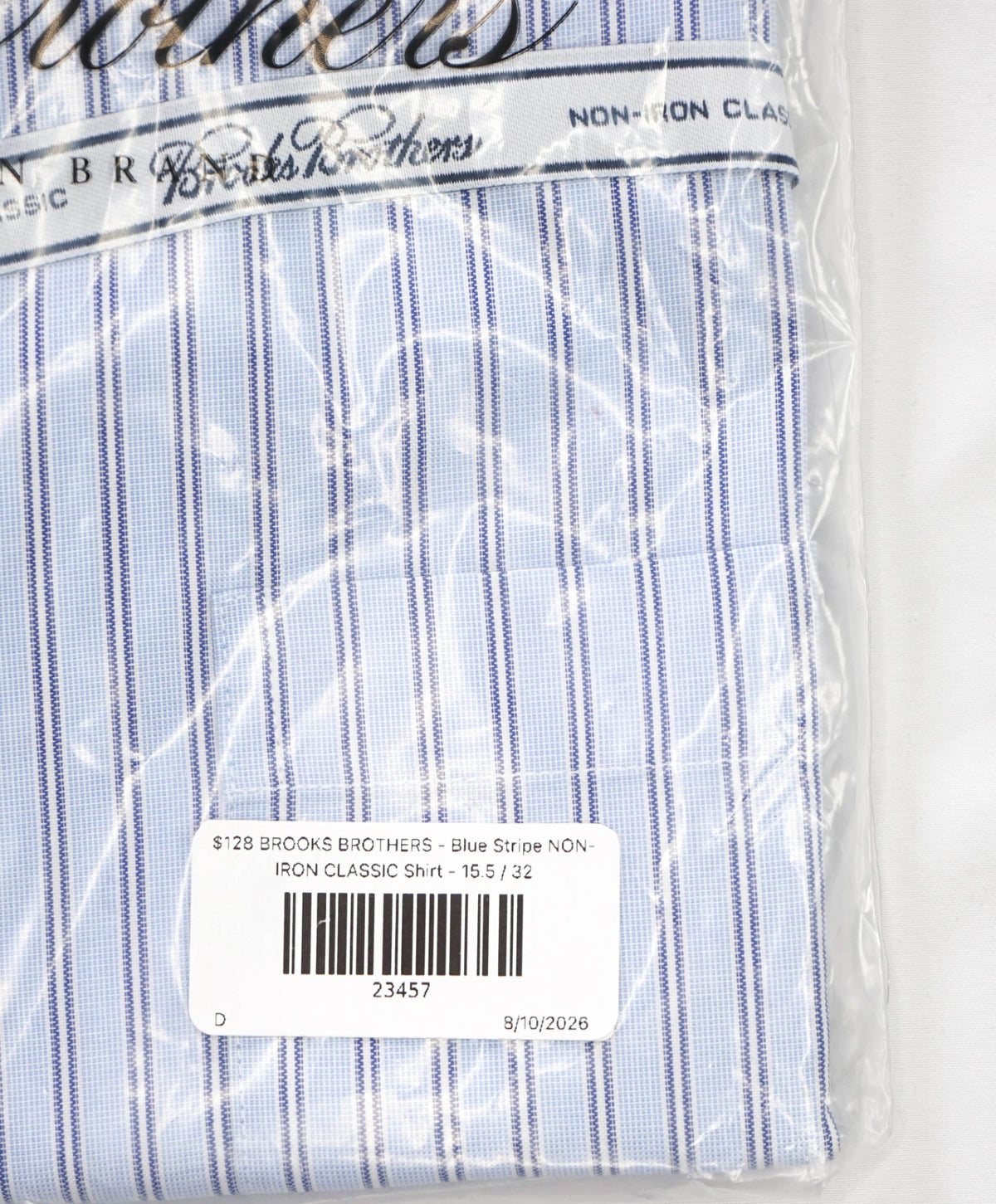 $128 BROOKS BROTHERS - Blue Stripe NON-IRON CLASSIC Shirt - 15.5 / 32