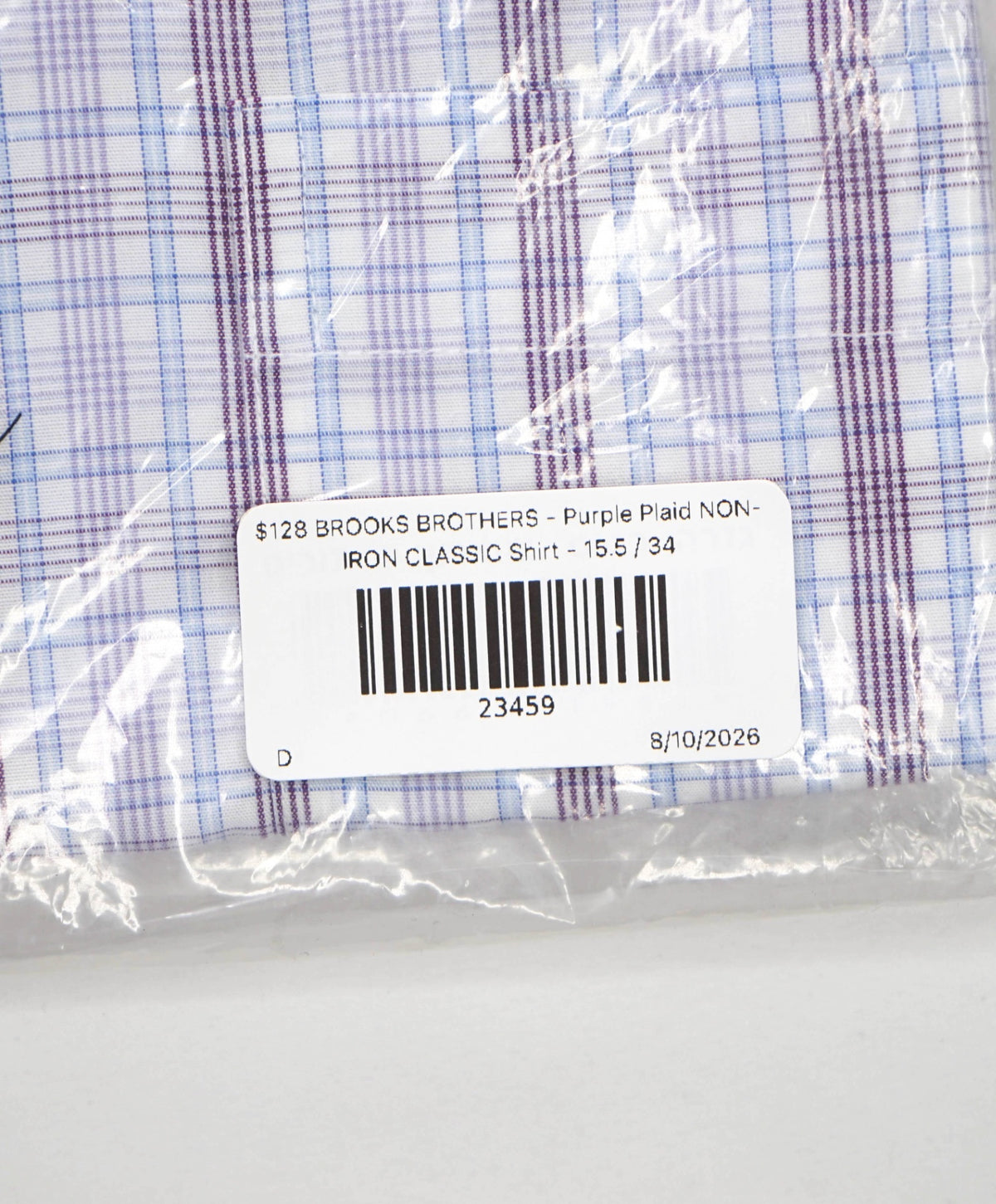 $128 BROOKS BROTHERS - Purple Plaid NON-IRON CLASSIC Shirt - 15.5 / 34