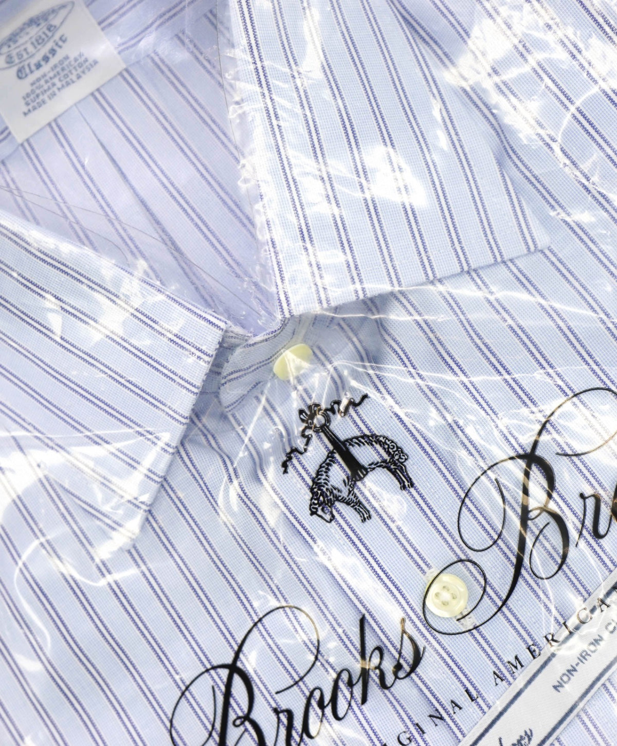 $128 BROOKS BROTHERS - Blue Stripe NON-IRON CLASSIC Shirt - 15.5 / 32