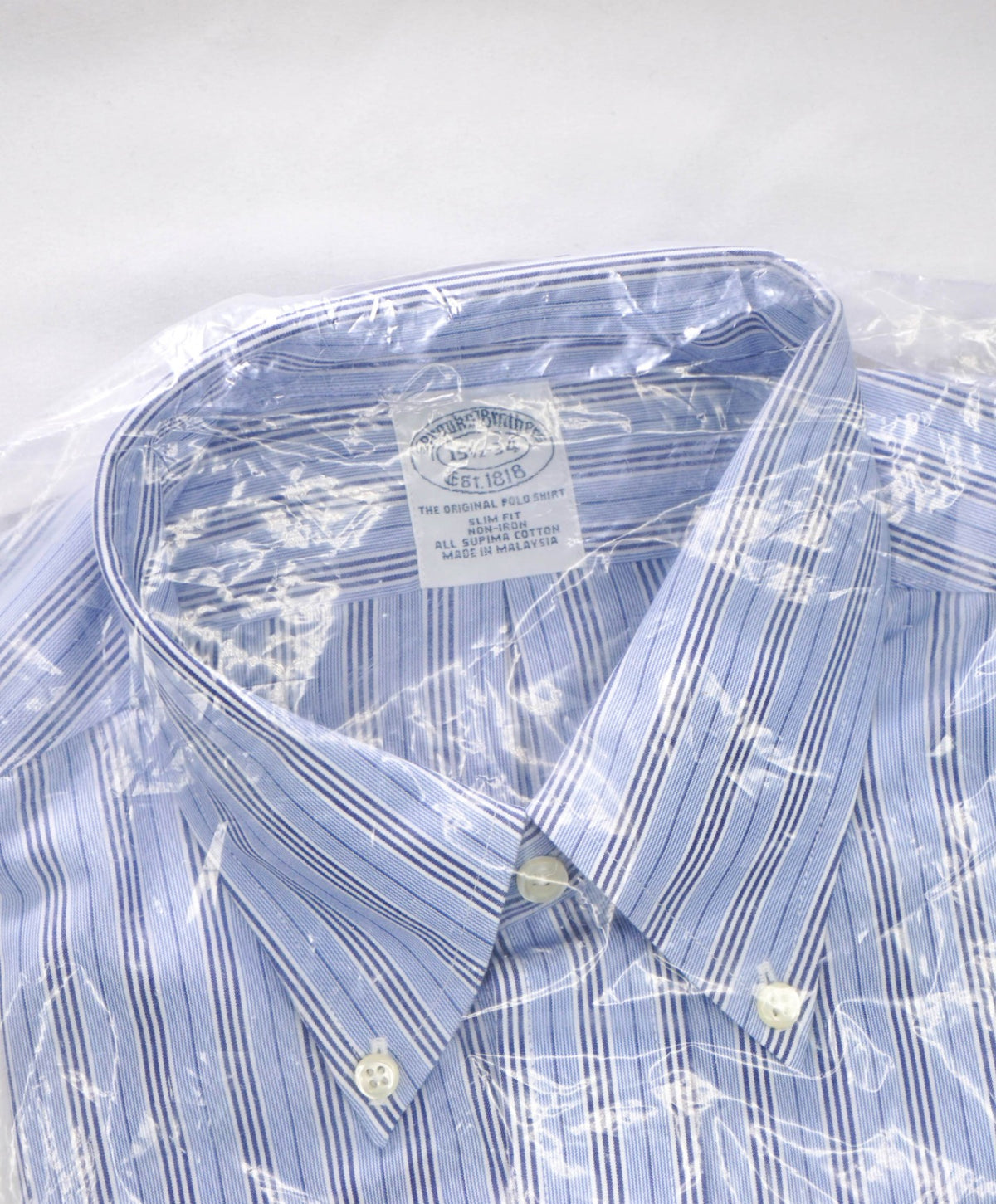 $128 BROOKS BROTHERS - Blue Stripe NON-IRON SLIM FIT Shirt - 15.5 - 34