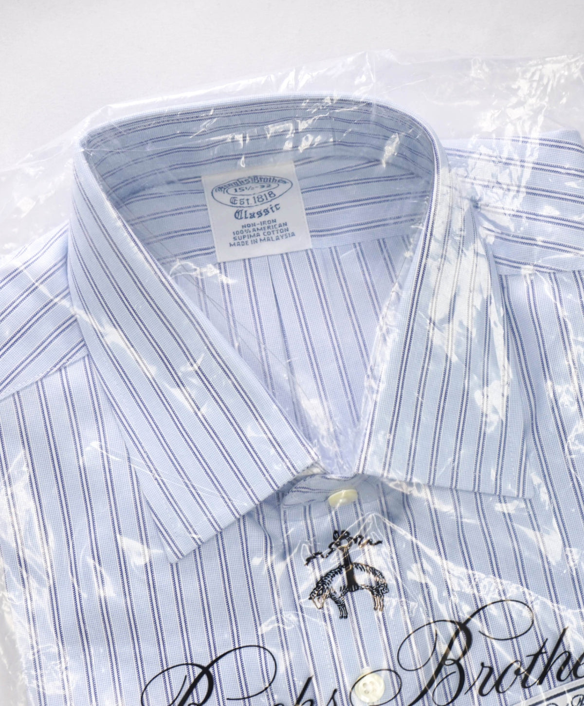 $128 BROOKS BROTHERS - Blue Stripe NON-IRON CLASSIC Shirt - 15.5 / 32