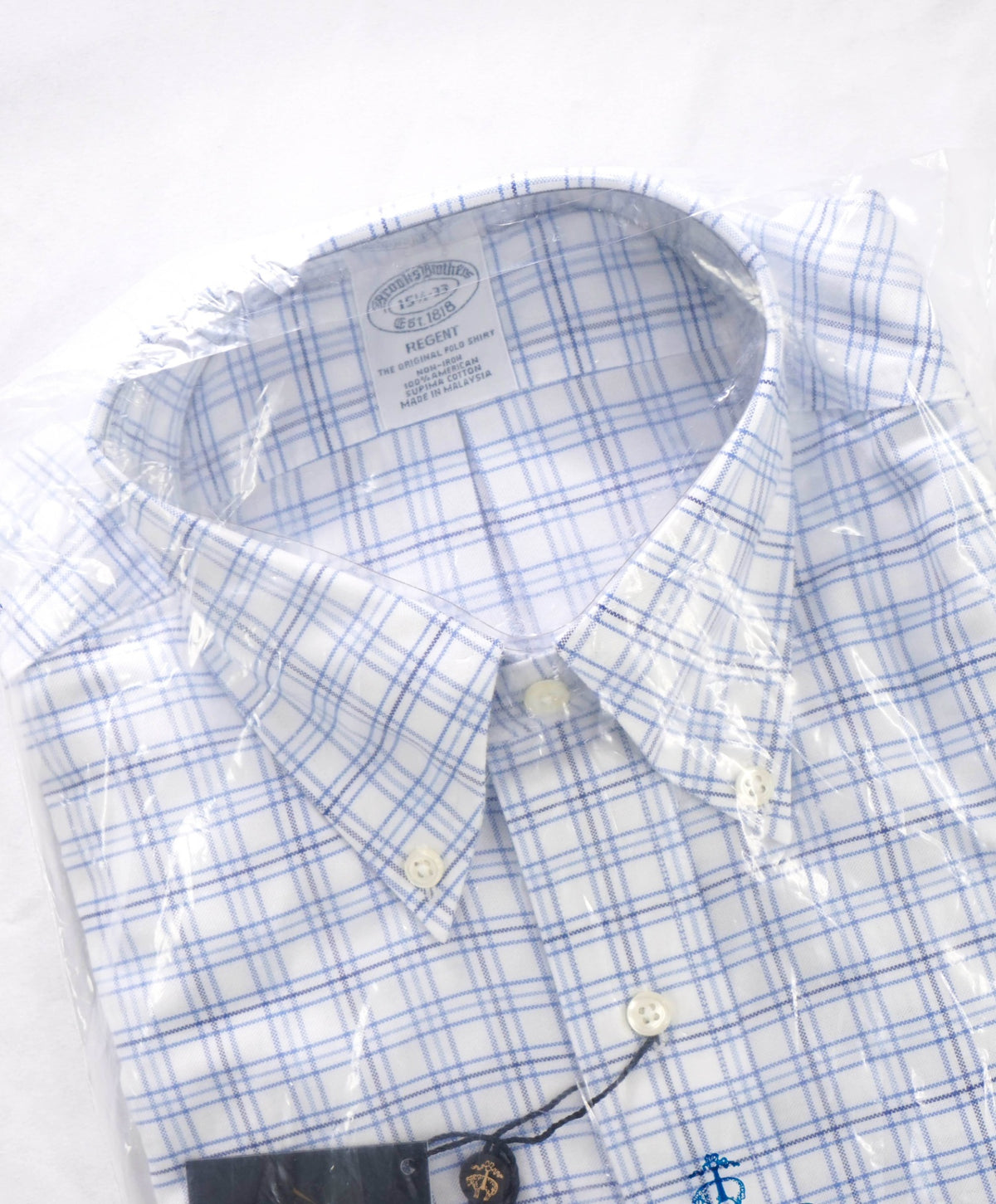 $128 BROOKS BROTHERS - Blue Plaid NON-IRON REGENT Shirt - 15.5 / 33