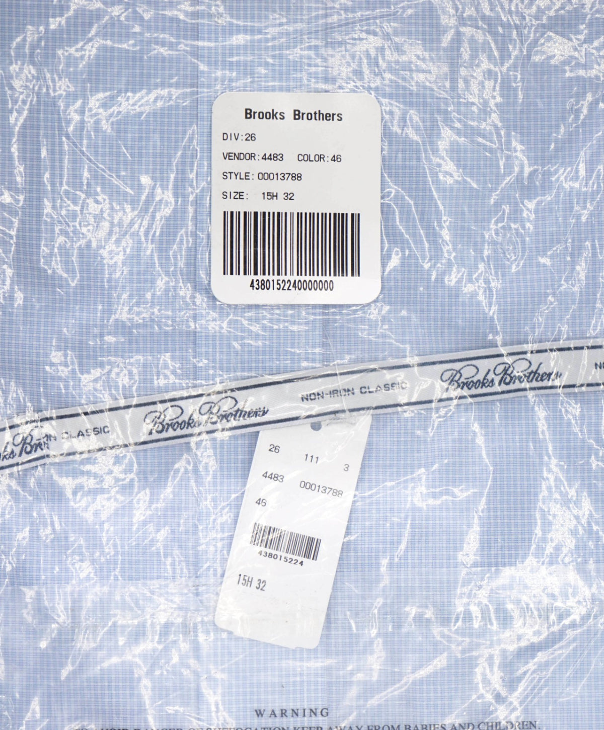 $128 BROOKS BROTHERS - Light Blue Gingham NON-IRON CLASSIC Shirt - 15.5 / 32