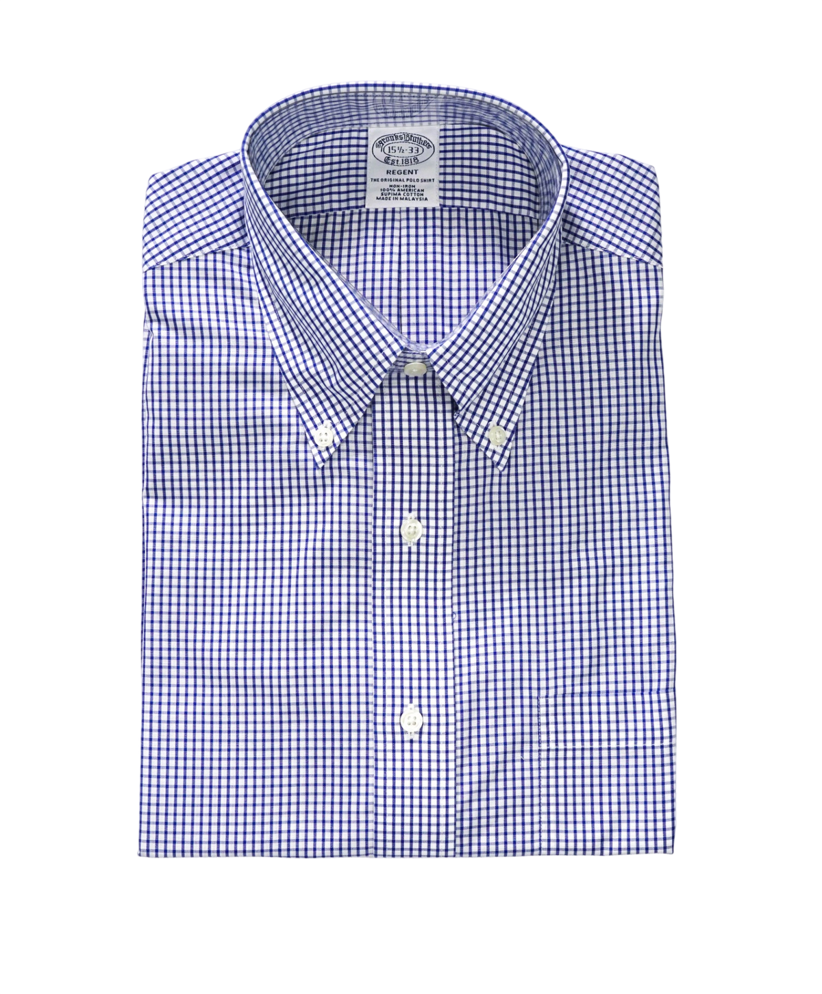 $128 BROOKS BROTHERS - Blue Gingham NON-IRON REGENT Shirt - 15.5 / 33