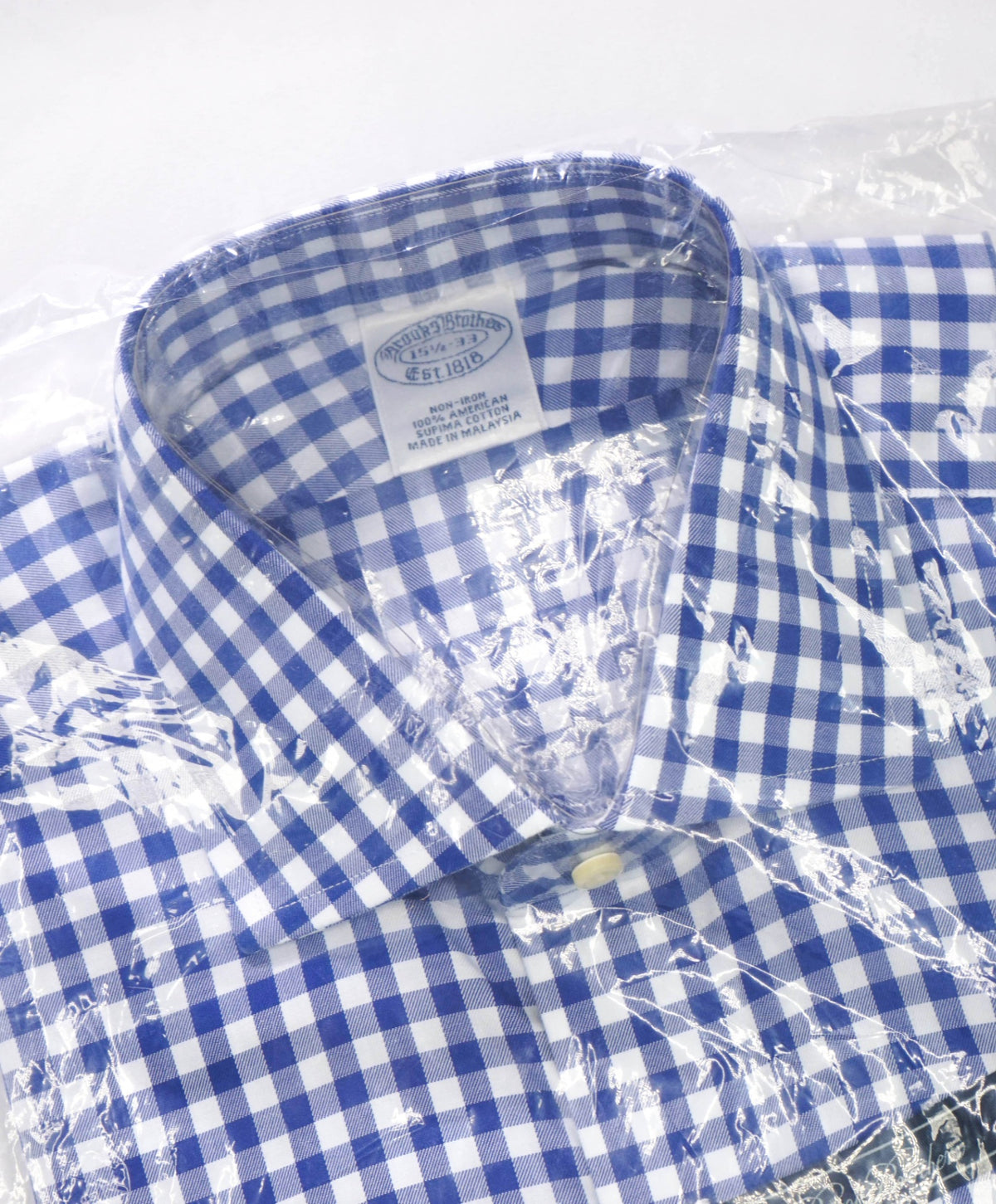 $128 BROOKS BROTHERS - Blue Gingham NON-IRON Shirt - 15.5 - 33