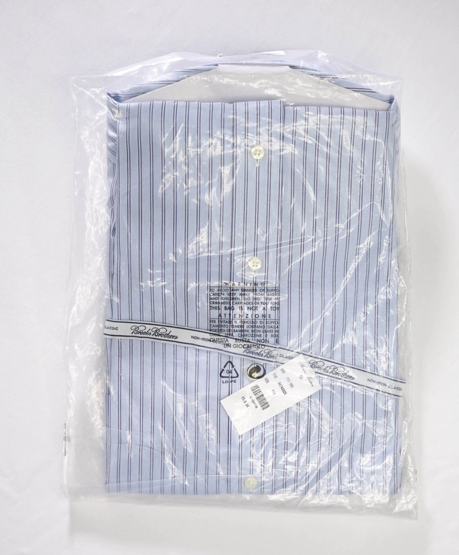 $128 BROOKS BROTHERS - Blue Stripe NON-IRON CLASSIC Shirt - 15.5 / 34