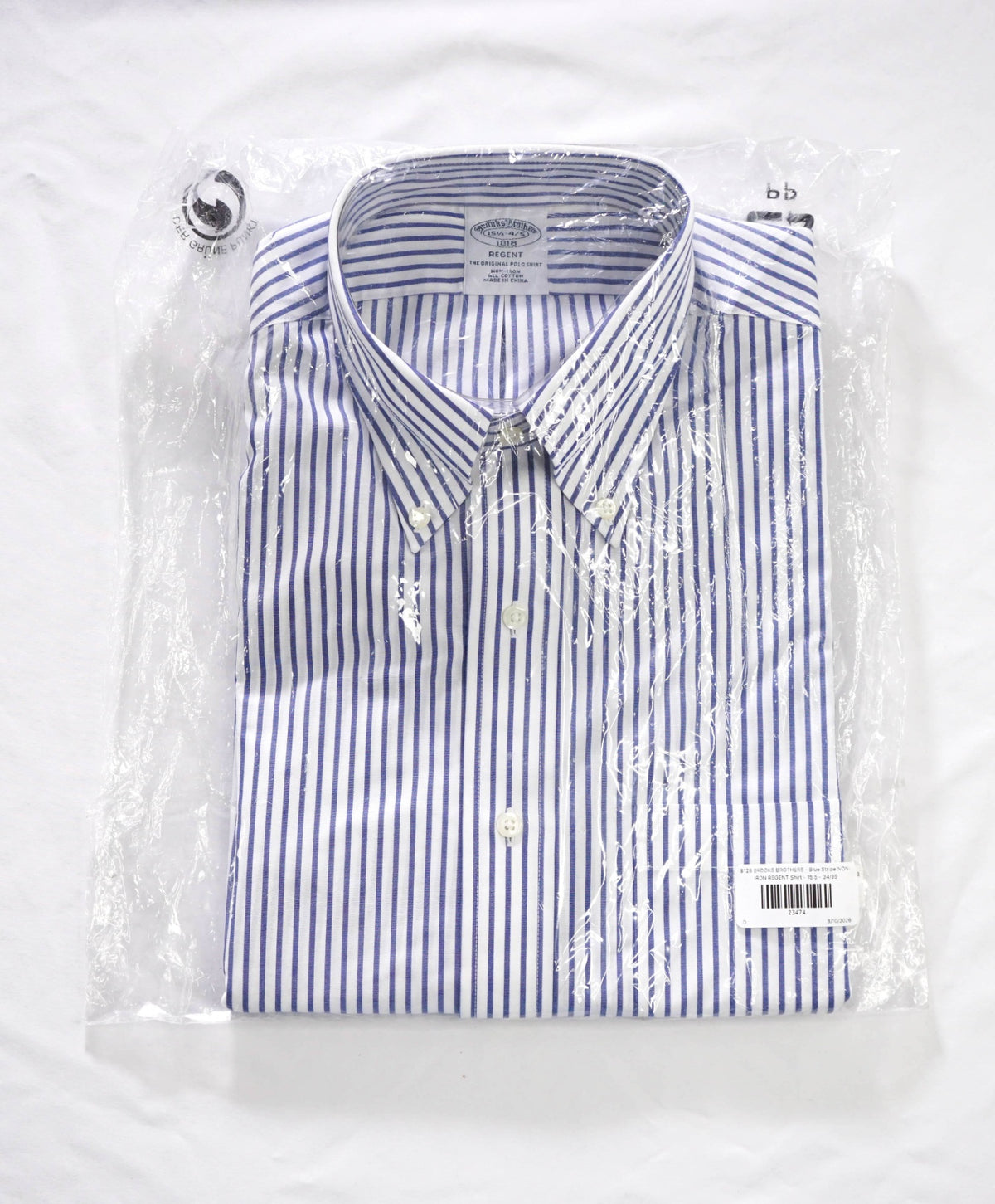 $128 BROOKS BROTHERS - Blue Stripe NON-IRON REGENT Shirt - 15.5 - 34/35