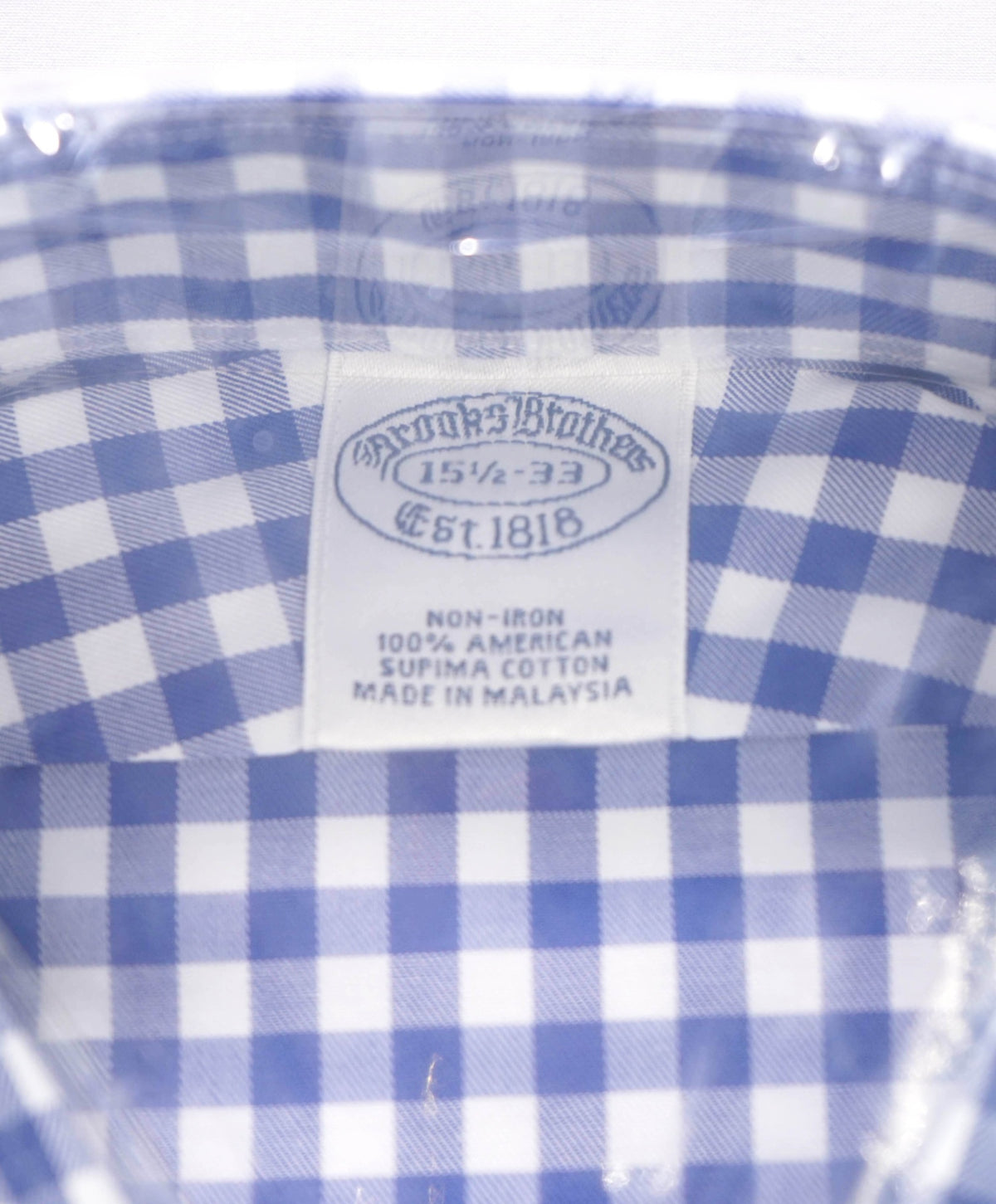 $128 BROOKS BROTHERS - Blue Gingham NON-IRON Shirt - 15.5 - 33