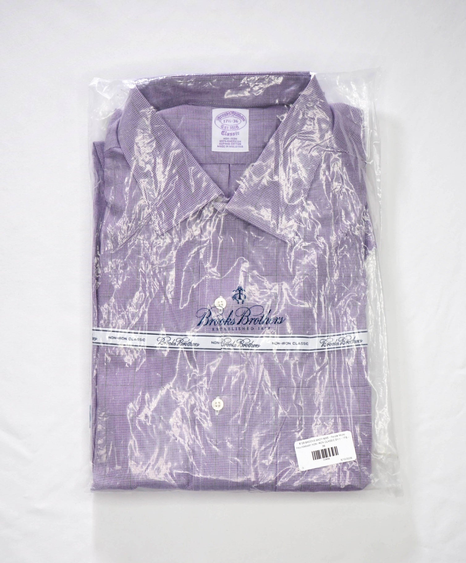 $128 BROOKS BROTHERS - Purple Check NON-IRON CLASSIC Shirt - 17.5 - 36