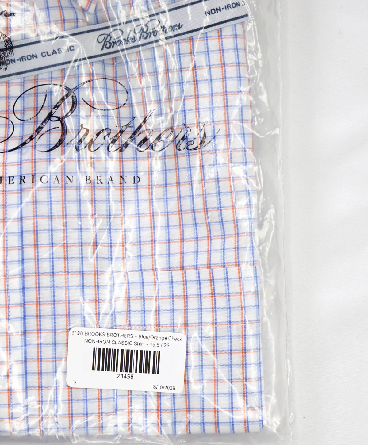 $128 BROOKS BROTHERS - Blue/Orange Check NON-IRON CLASSIC Shirt - 15.5 / 33