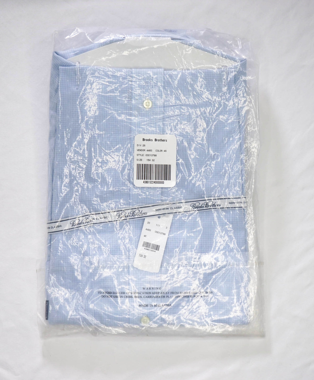 $128 BROOKS BROTHERS - Light Blue Gingham NON-IRON CLASSIC Shirt - 15.5 / 32