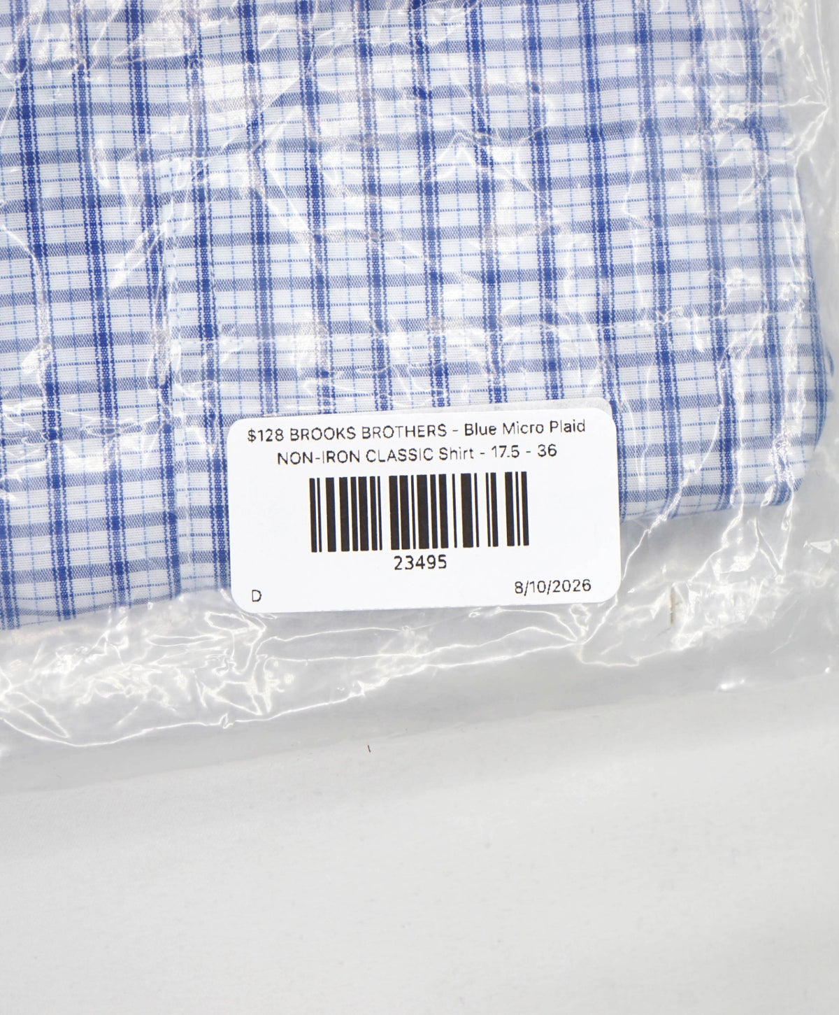 $128 BROOKS BROTHERS - Blue Micro Plaid NON-IRON CLASSIC Shirt - 17.5 - 36