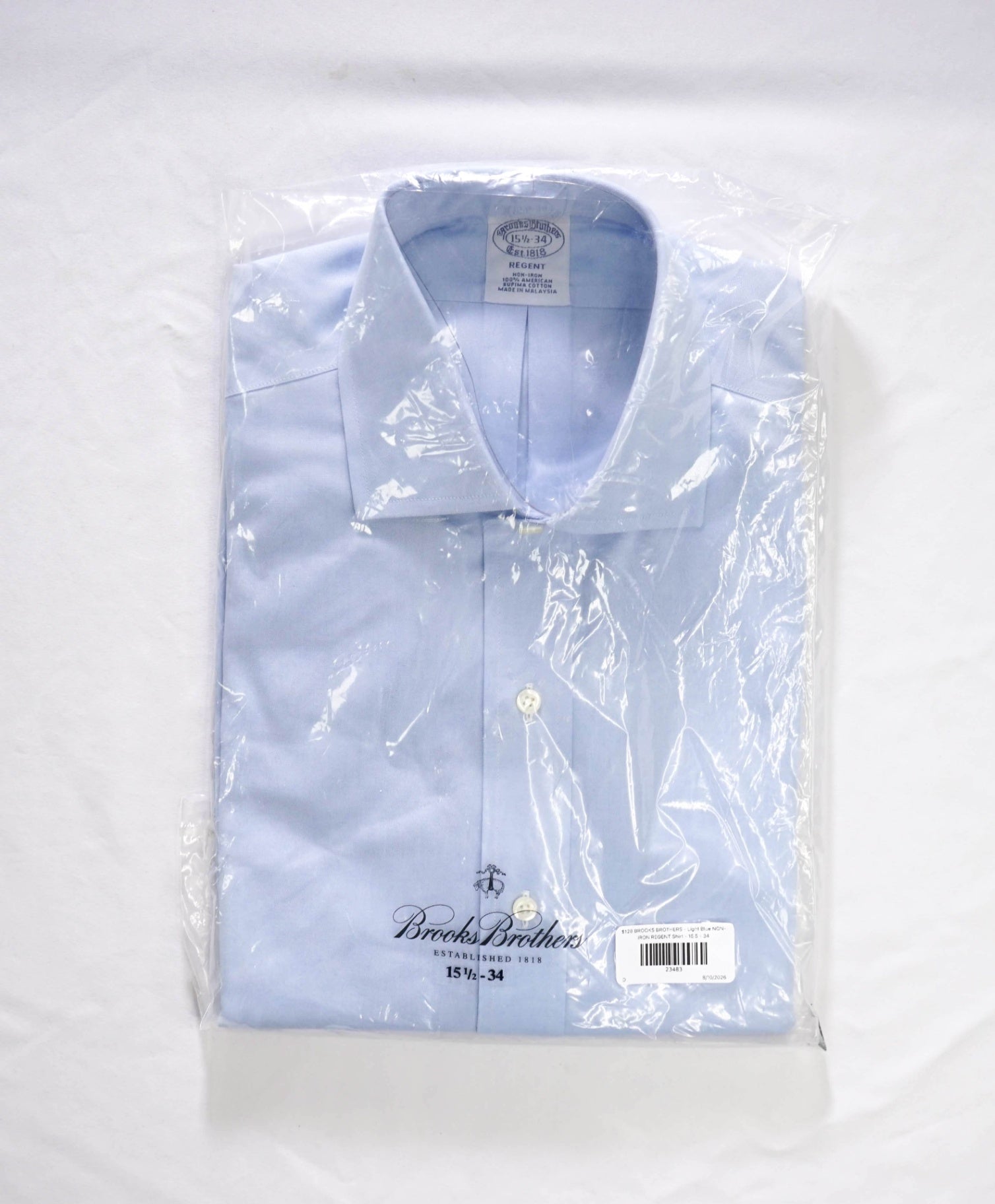 $128 BROOKS BROTHERS - Light Blue NON-IRON REGENT Shirt - 15.5 - 34