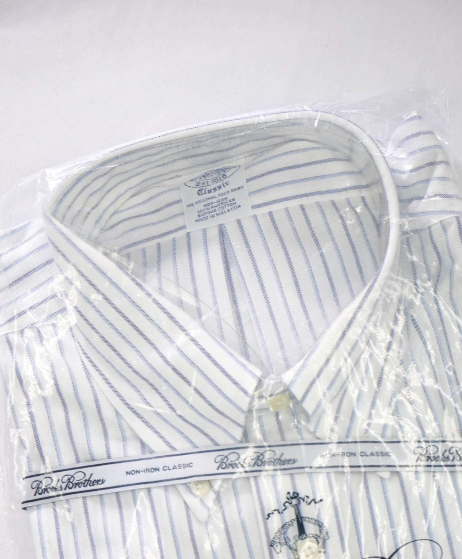 $128 BROOKS BROTHERS - Blue Stripe NON-IRON CLASSIC Shirt - 17.5 - 34