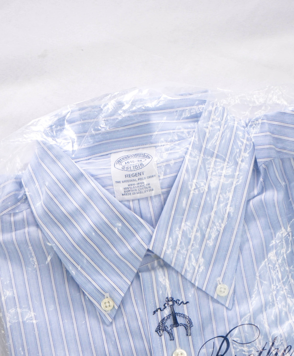 $128 BROOKS BROTHERS - Blue Stripe NON-IRON REGENT Shirt - 15.5 - 31