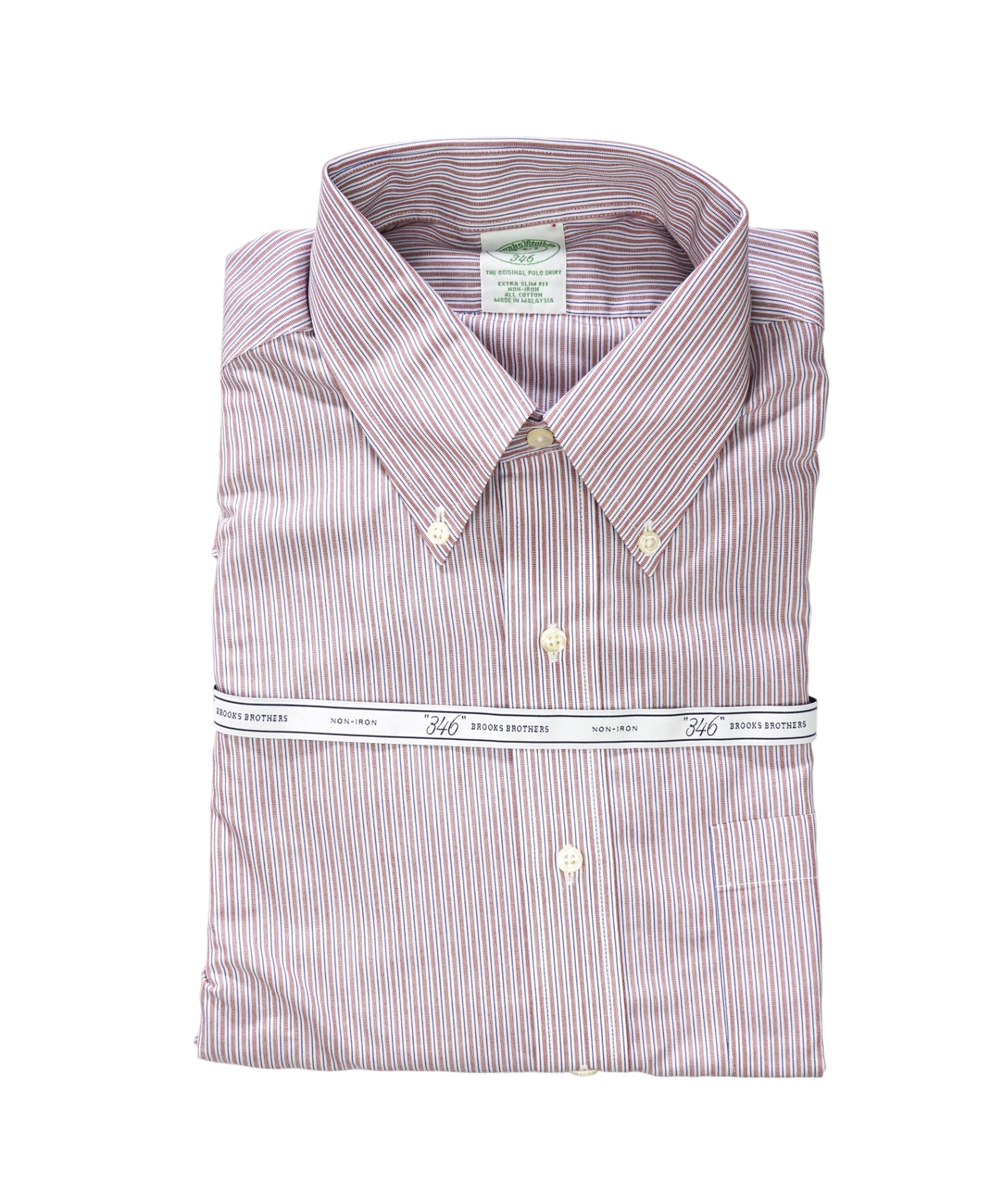 $128 BROOKS BROTHERS - Red/Blue Stripe NON-IRON "346" EXTRA SLIM FIT Shirt - 16 - 36/37