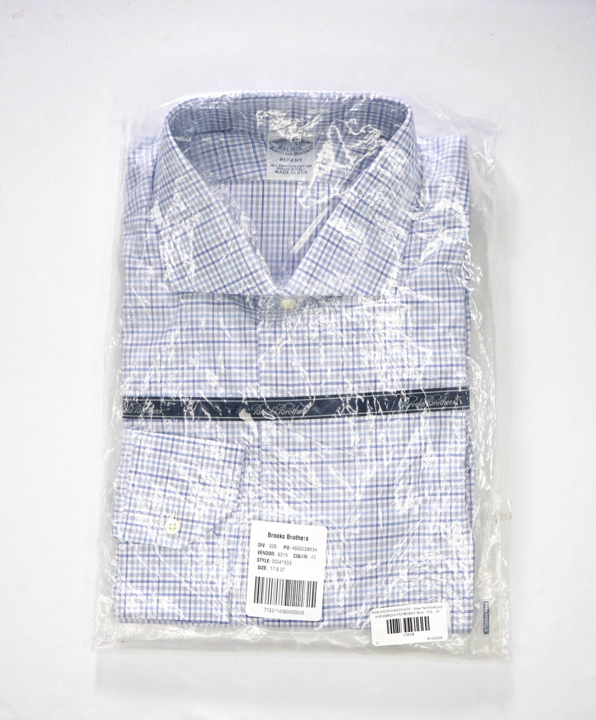 $198 BROOKS BROTHERS - Blue Plaid MAKERS AND MERCHANTS REGENT Shirt - 17.5 - 37