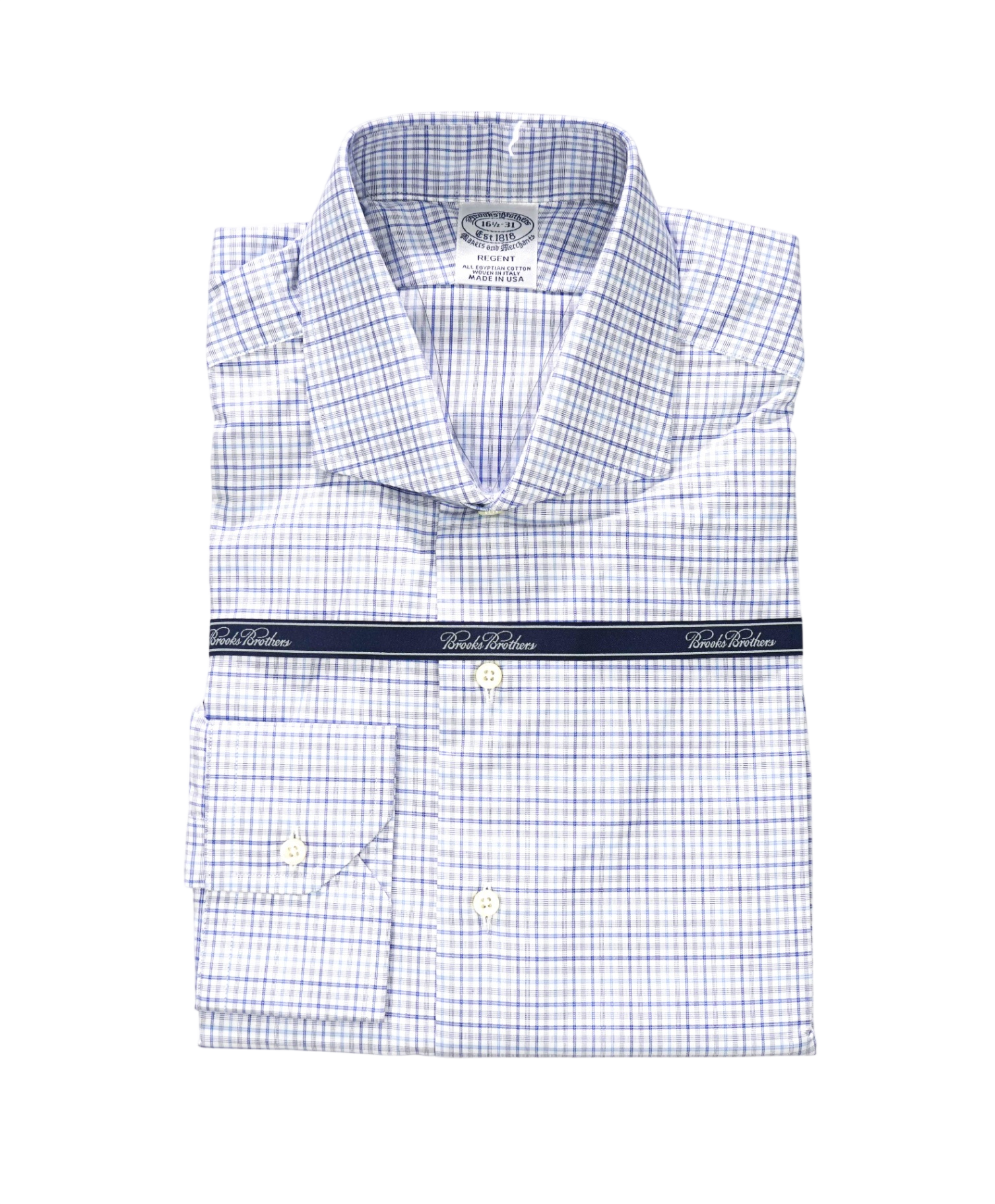 $198 BROOKS BROTHERS - Blue Plaid MAKERS AND MERCHANTS REGENT Shirt - 16.5 - 31