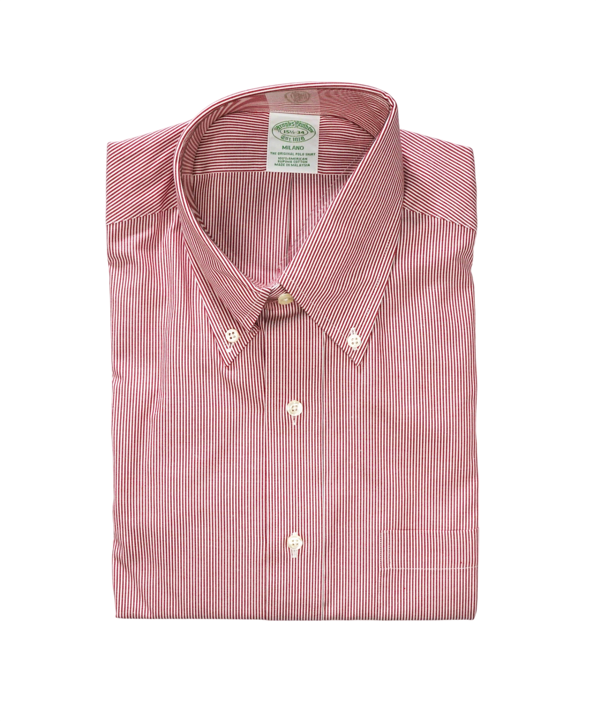 $128 BROOKS BROTHERS - Red Stripe MILANO Shirt - 15.5 - 34