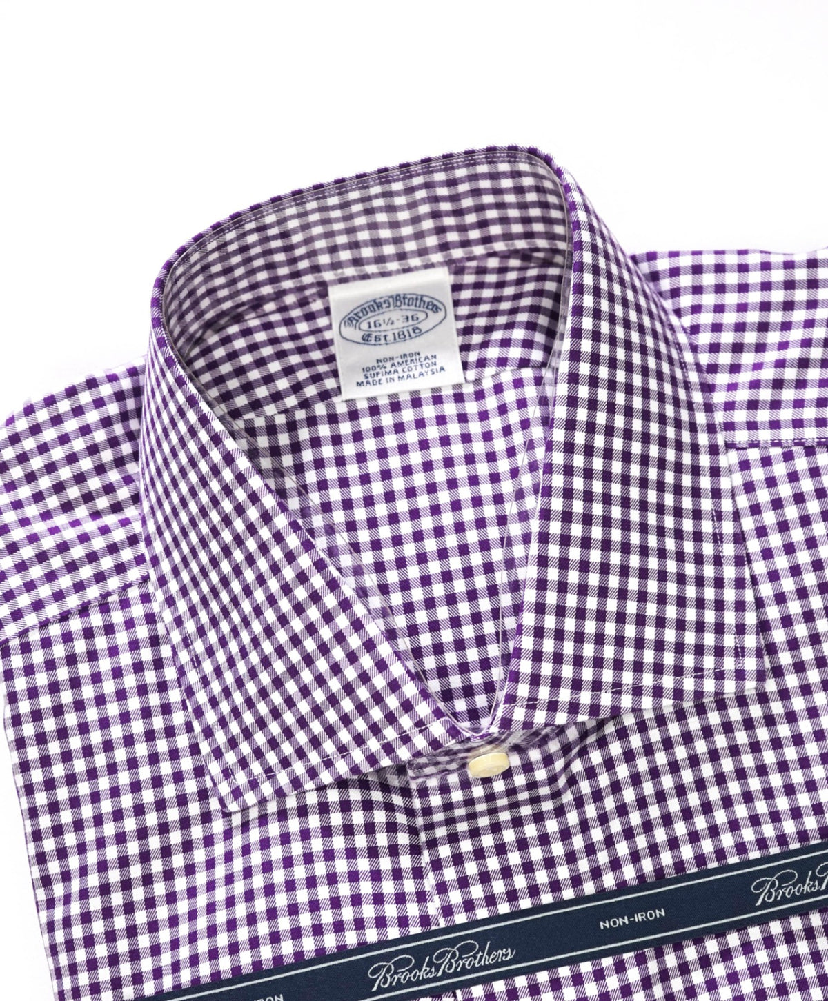 $128 BROOKS BROTHERS - Purple Gingham NON-IRON Shirt - 16.5 - 36