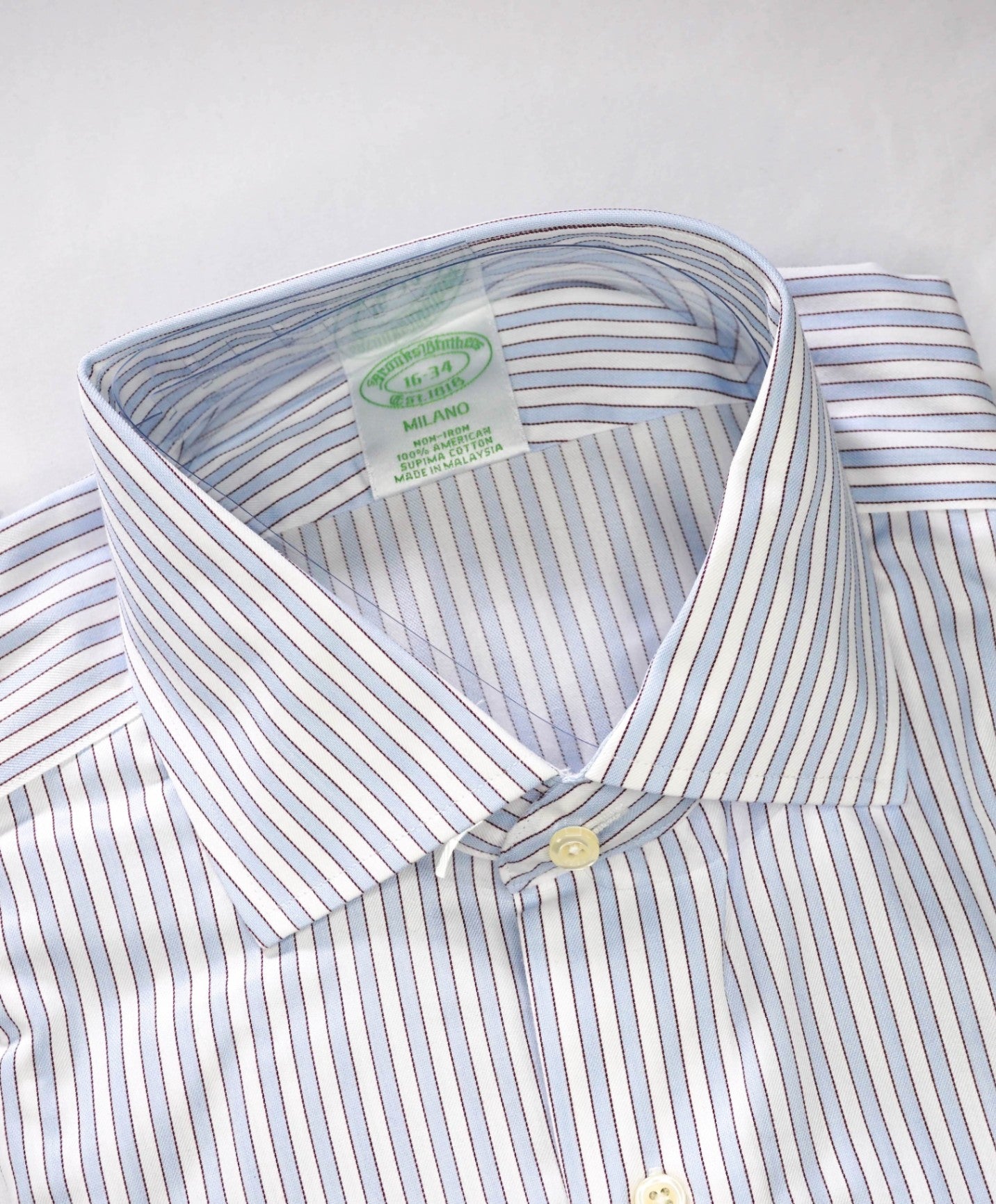 $128 BROOKS BROTHERS - Blue Stripe NON-IRON MILANO Shirt - 16 - 34