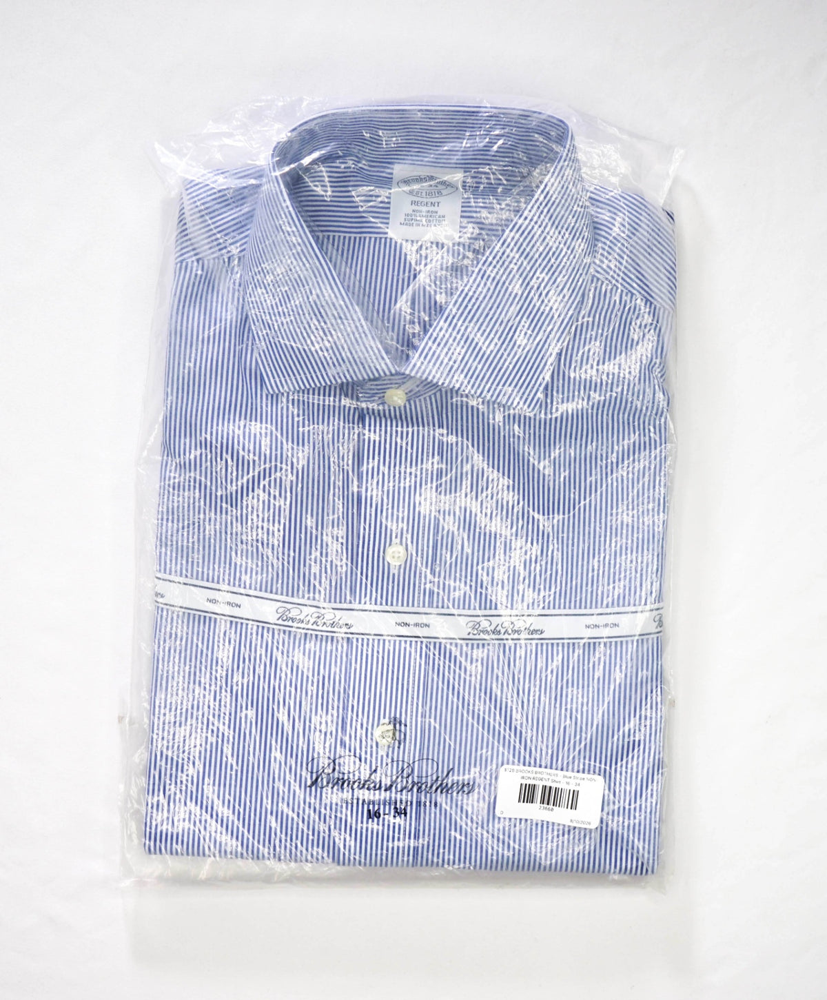 $128 BROOKS BROTHERS - Blue Stripe NON-IRON REGENT Shirt - 16 - 34