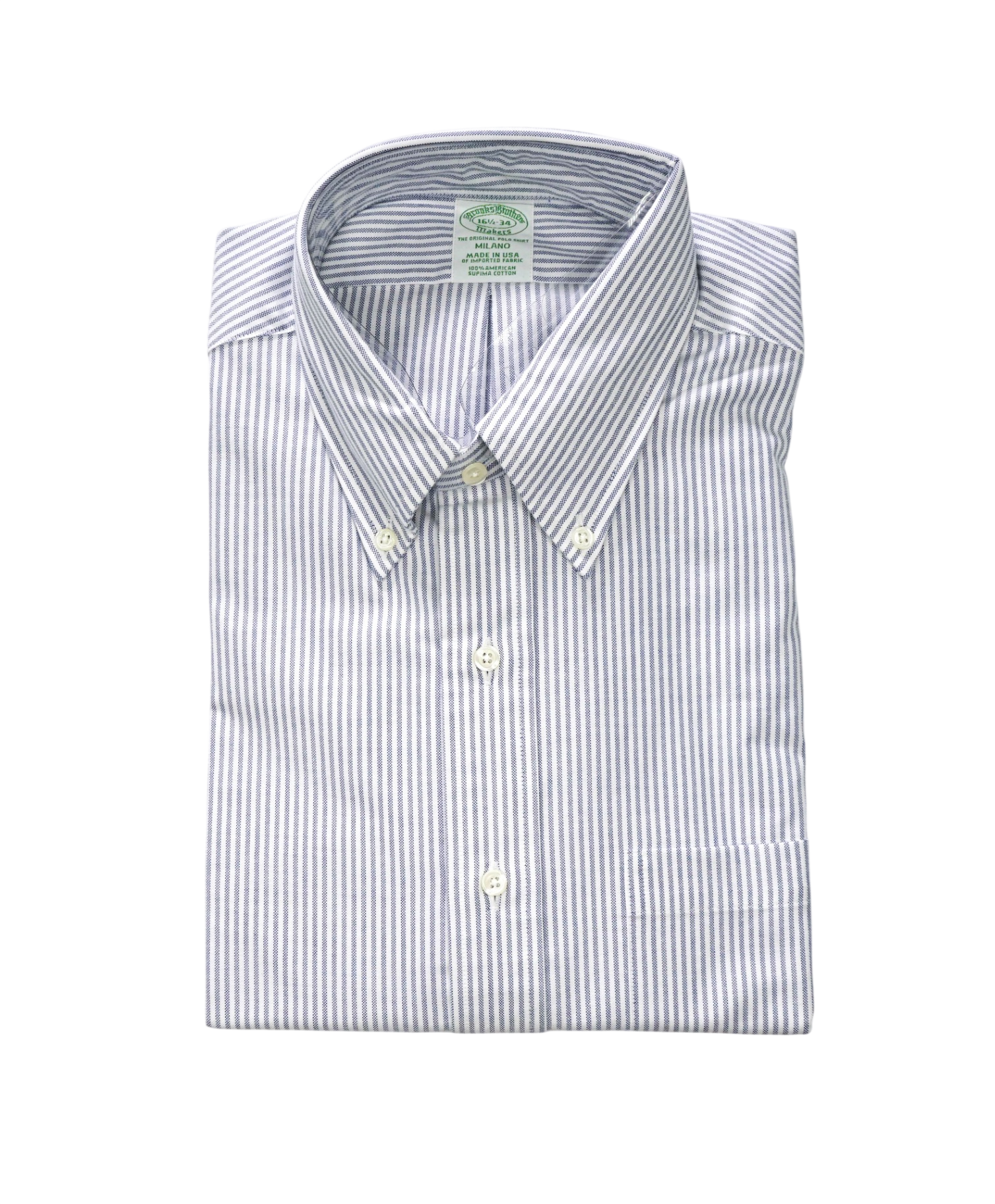$198 BROOKS BROTHERS - Blue Stripe MADE IN USA MILANO Shirt - 16.5 - 34