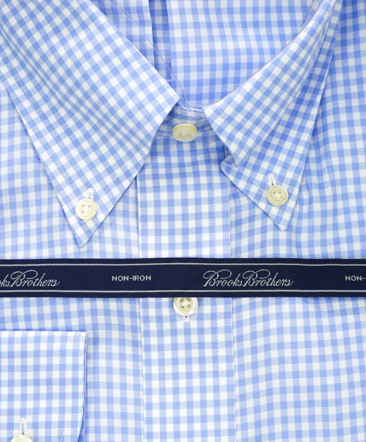 $128 BROOKS BROTHERS - Blue Gingham NON-IRON Shirt - 17.5 - 35