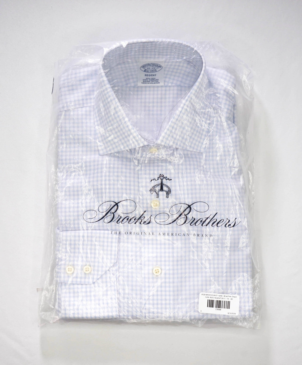 $128 BROOKS BROTHERS - Blue/Pink Check NON-IRON REGENT Shirt - 16 - 35