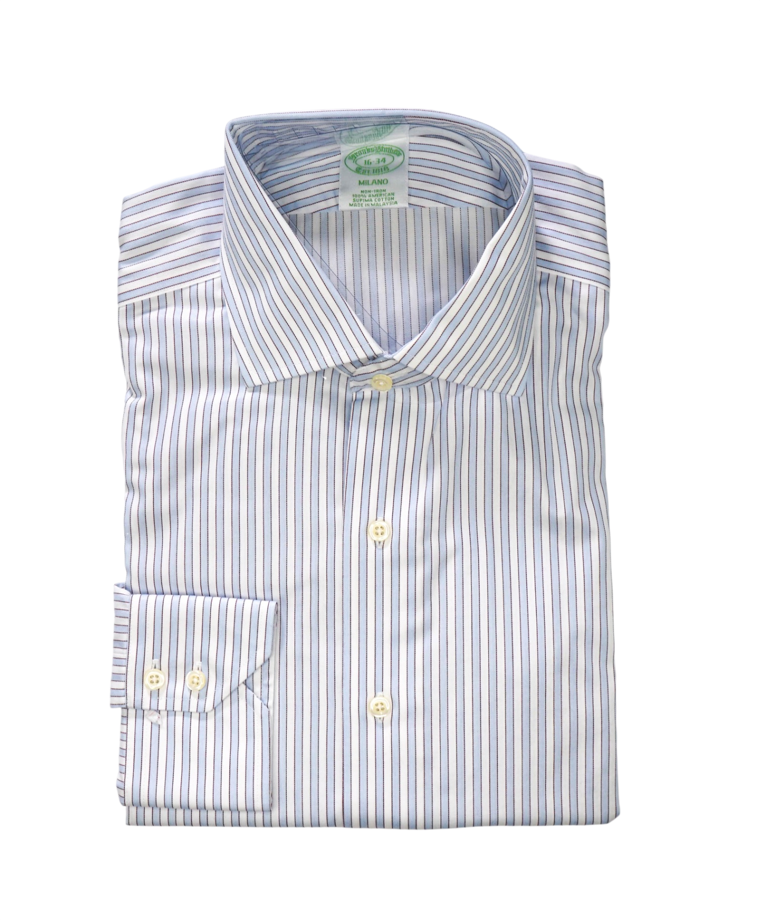 $128 BROOKS BROTHERS - Blue Stripe NON-IRON MILANO Shirt - 16 - 34