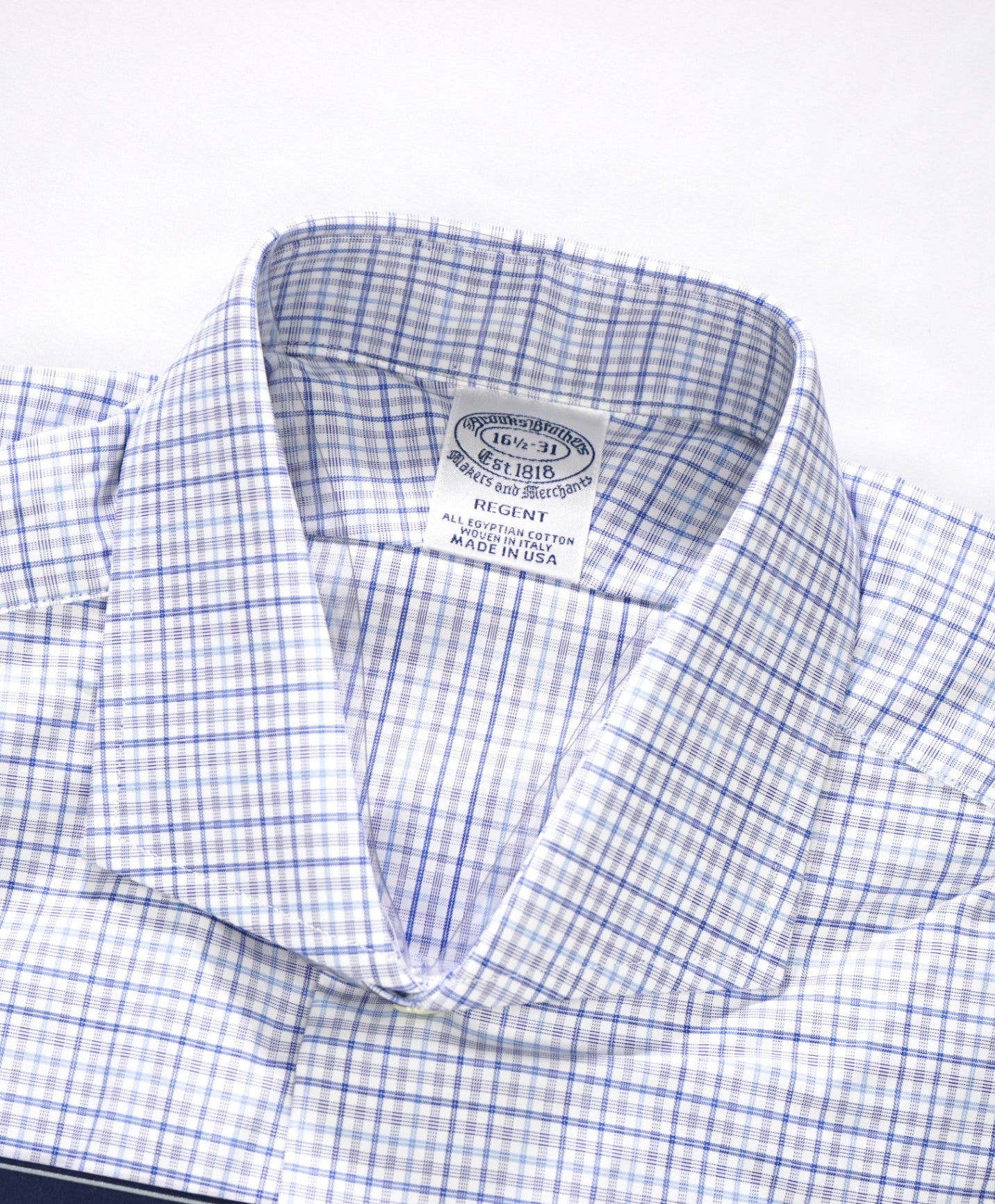 $198 BROOKS BROTHERS - Blue Plaid MAKERS AND MERCHANTS REGENT Shirt - 16.5 - 31