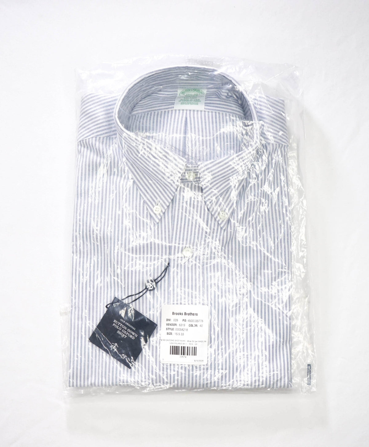 $198 BROOKS BROTHERS - Blue Stripe MADE IN USA MILANO Shirt - 15.5 - 33