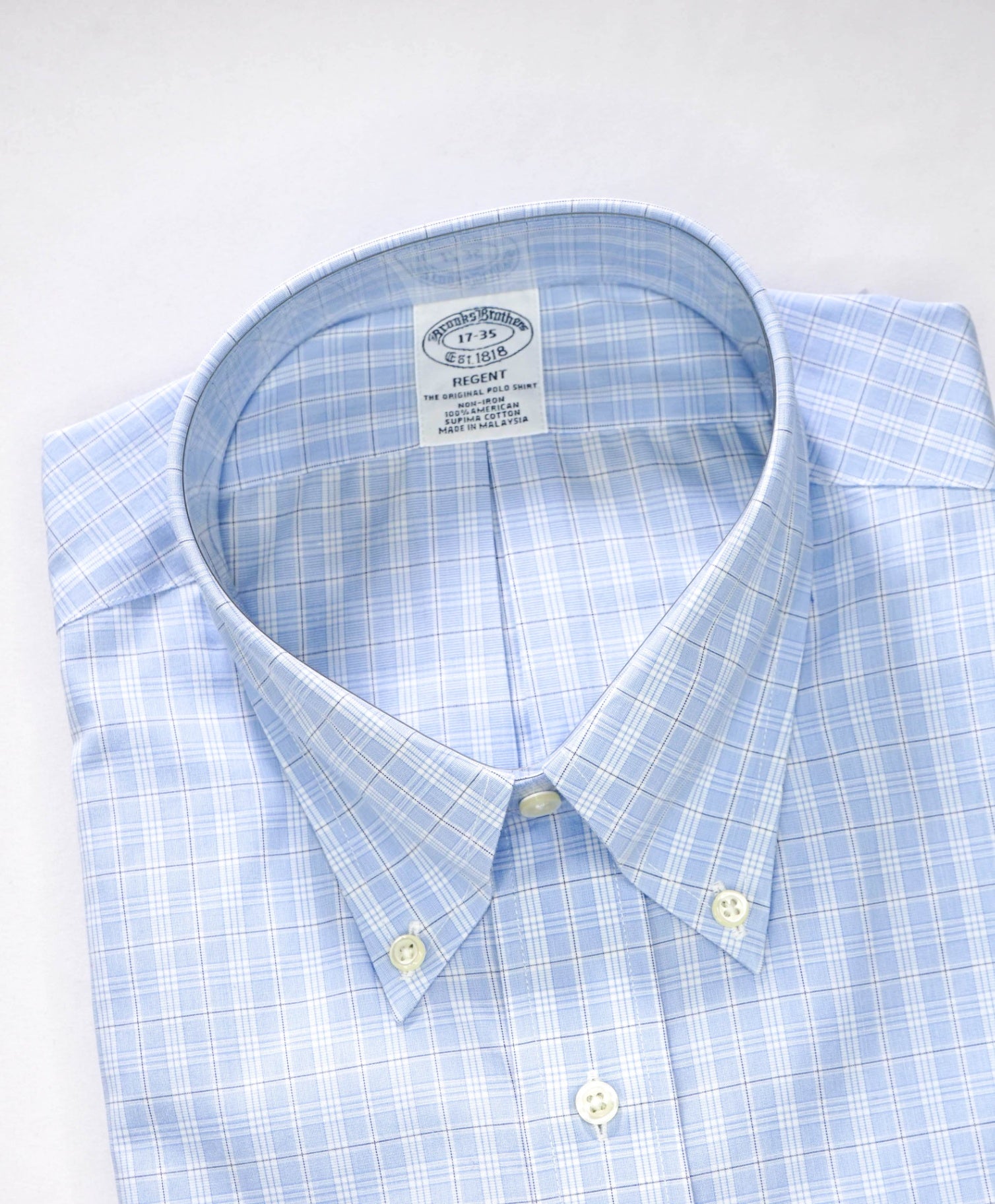 $128 BROOKS BROTHERS - Blue Plaid NON-IRON REGENT Shirt - 17 - 35