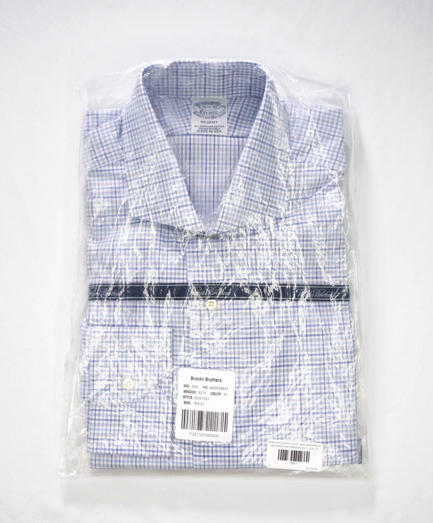 $198 BROOKS BROTHERS - Blue Plaid MAKERS AND MERCHANTS REGENT Shirt - 16.5 - 31