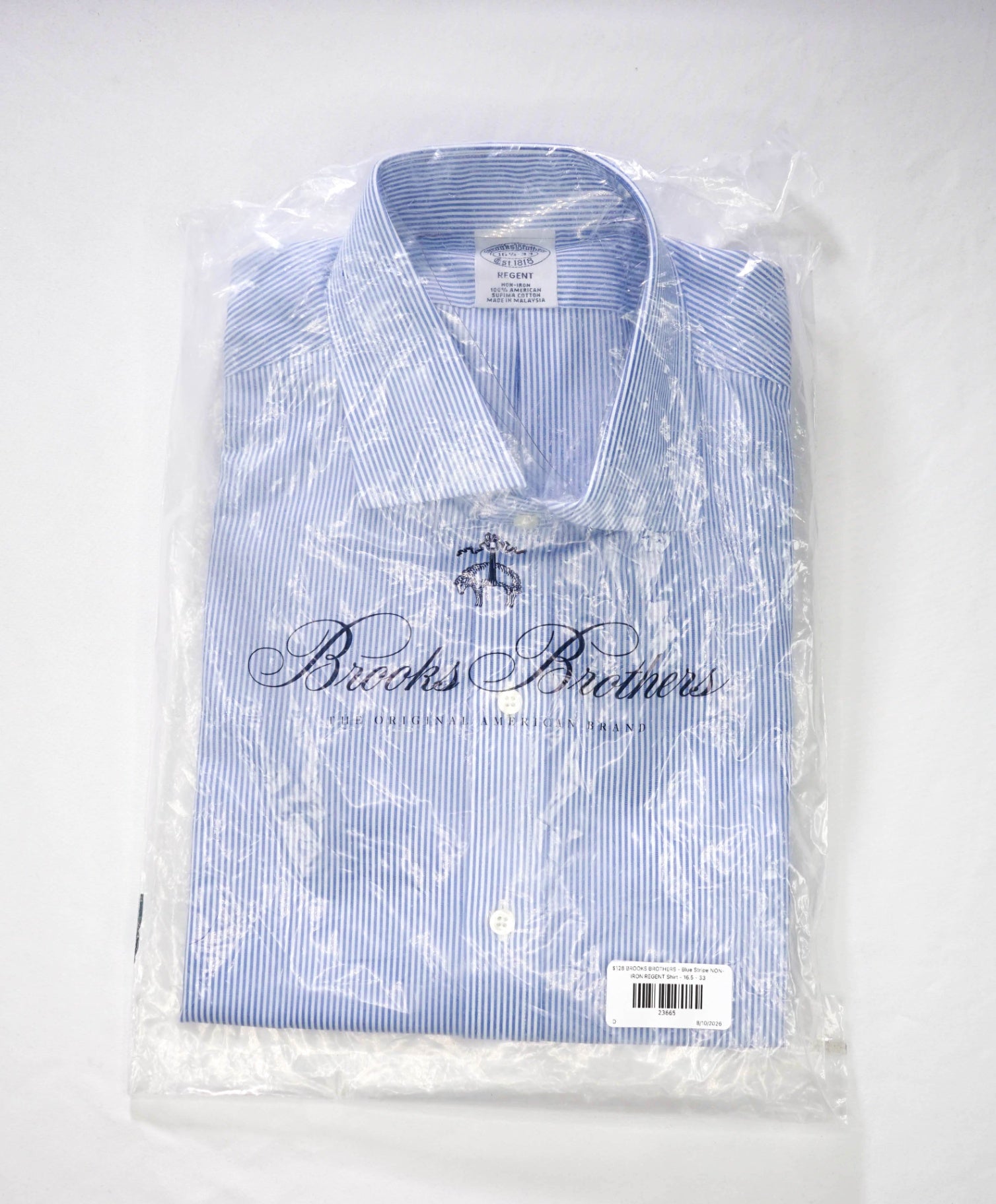 $128 BROOKS BROTHERS - Blue Stripe NON-IRON REGENT Shirt - 16.5 - 33