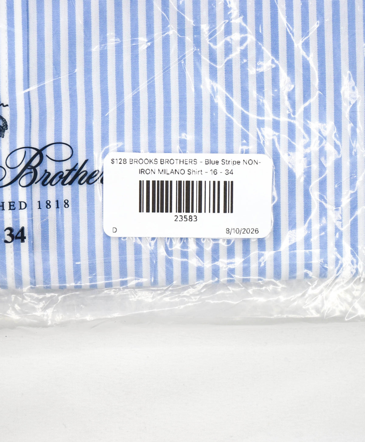$128 BROOKS BROTHERS - Blue Stripe NON-IRON MILANO Shirt - 16 - 34