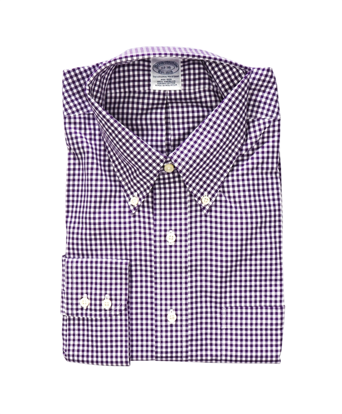 $128 BROOKS BROTHERS - Purple Gingham NON-IRON Shirt - 17 - 36