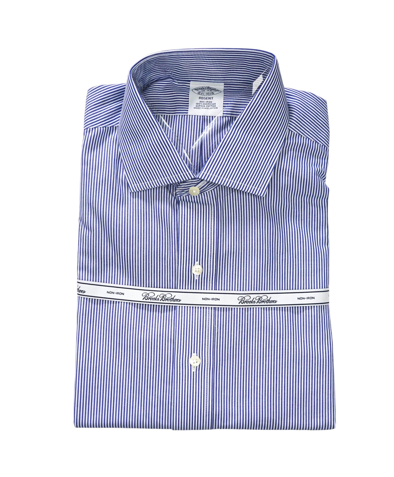 $128 BROOKS BROTHERS - Blue Stripe NON-IRON REGENT Shirt - 16 - 34