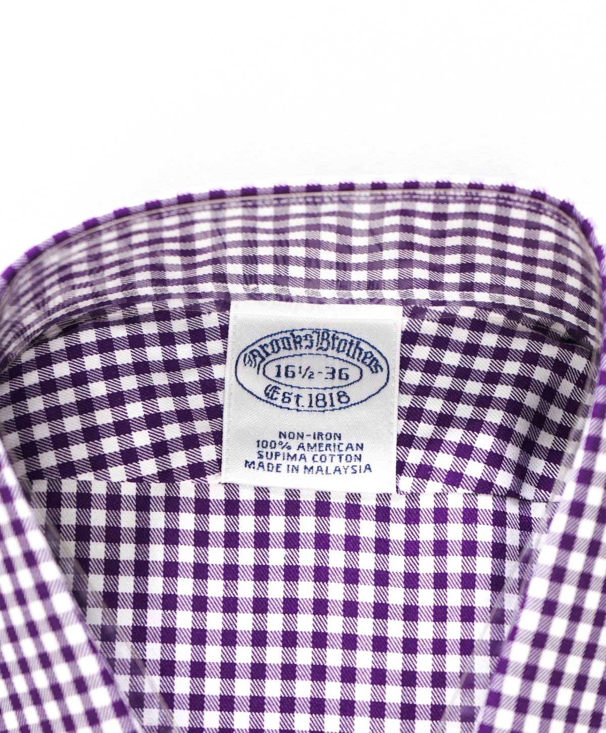 $128 BROOKS BROTHERS - Purple Gingham NON-IRON Shirt - 16.5 - 36