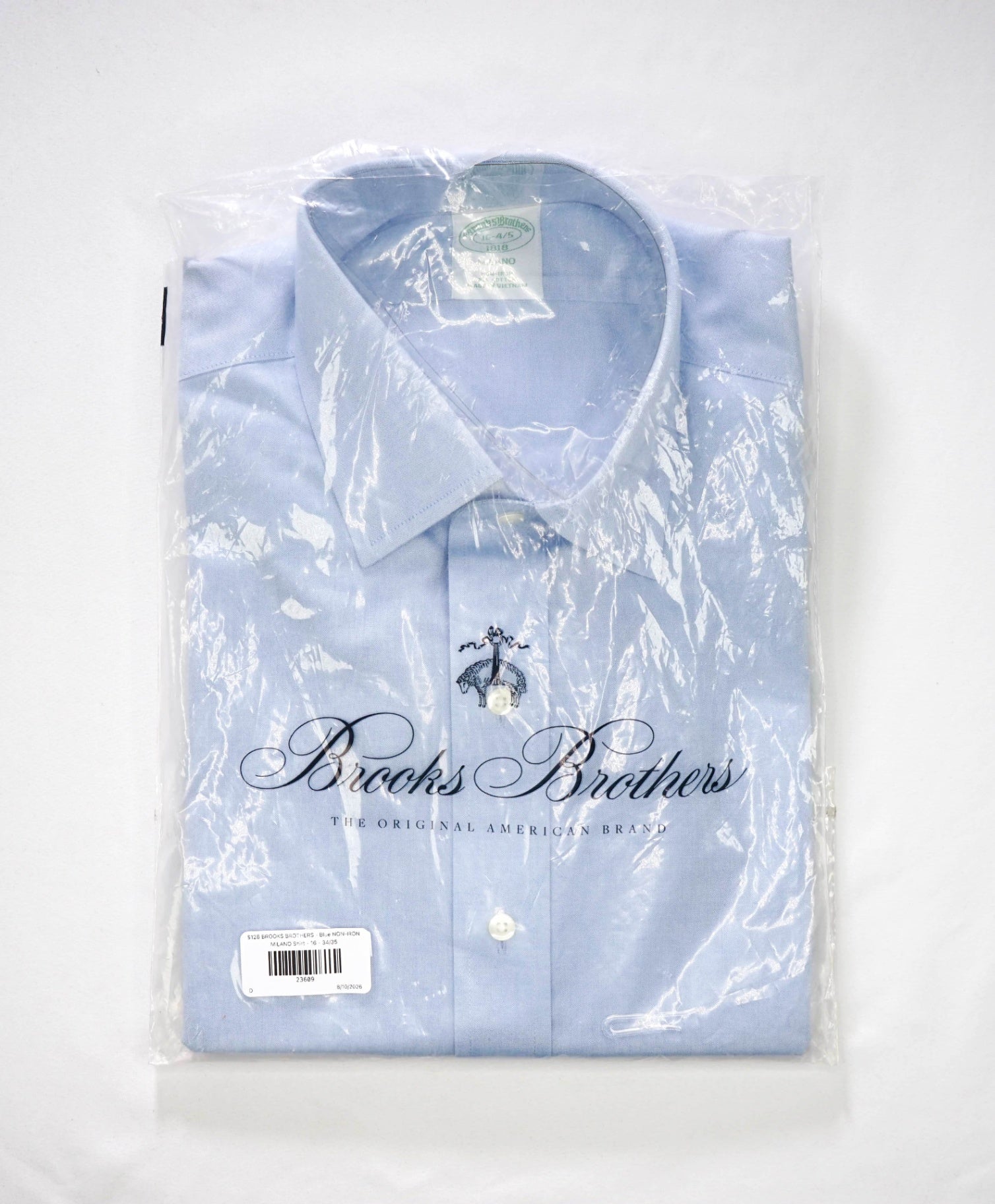 $128 BROOKS BROTHERS - Blue NON-IRON MILANO Shirt - 16 - 34/35