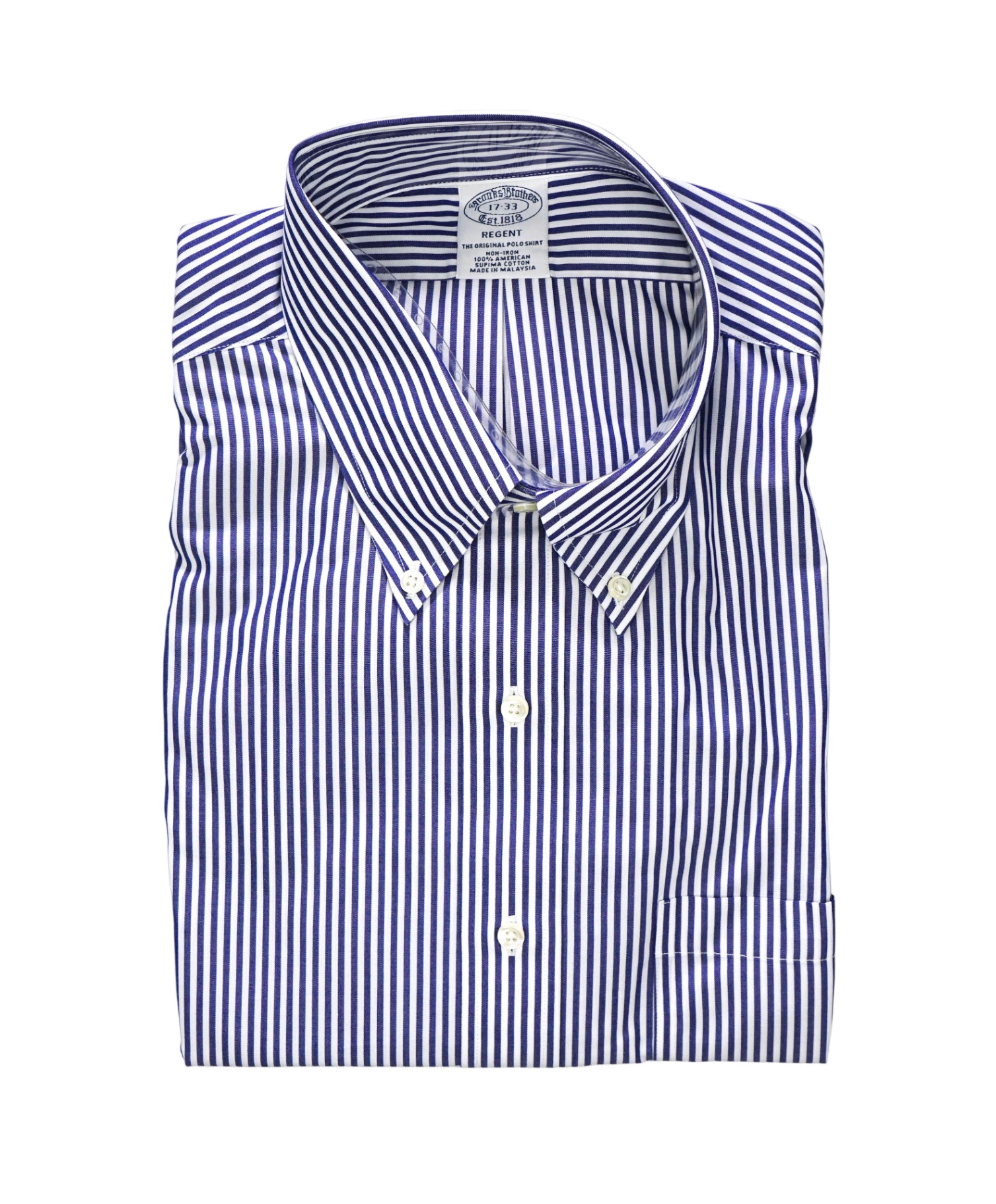 $128 BROOKS BROTHERS - Blue Stripe NON-IRON REGENT Shirt - 17 - 33