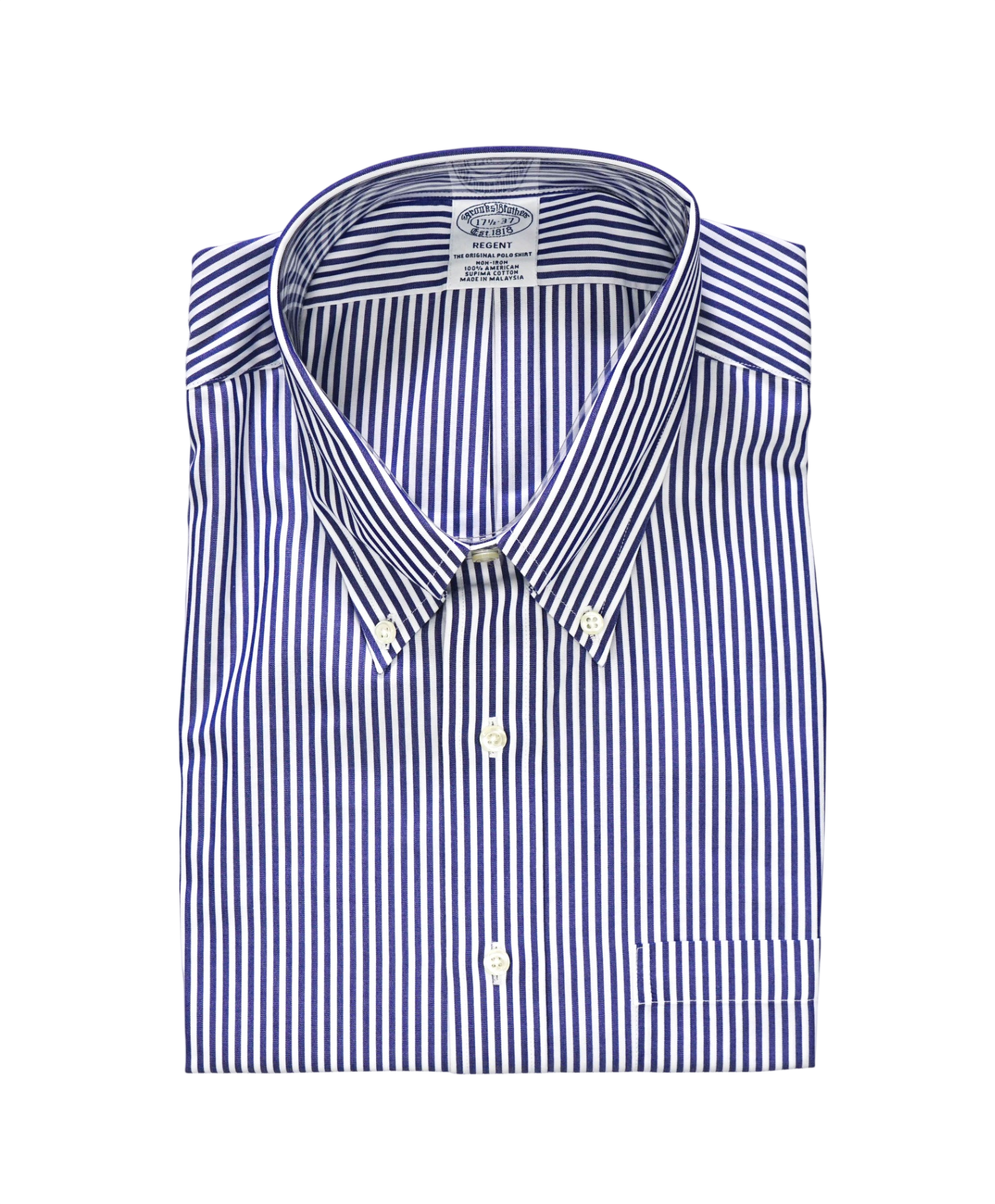 $128 BROOKS BROTHERS - Blue Stripe NON-IRON REGENT Shirt - 17.5 - 37