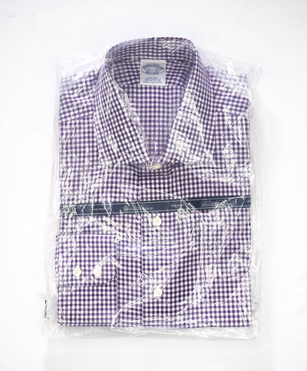 $128 BROOKS BROTHERS - Purple Gingham NON-IRON Shirt - 16.5 - 36