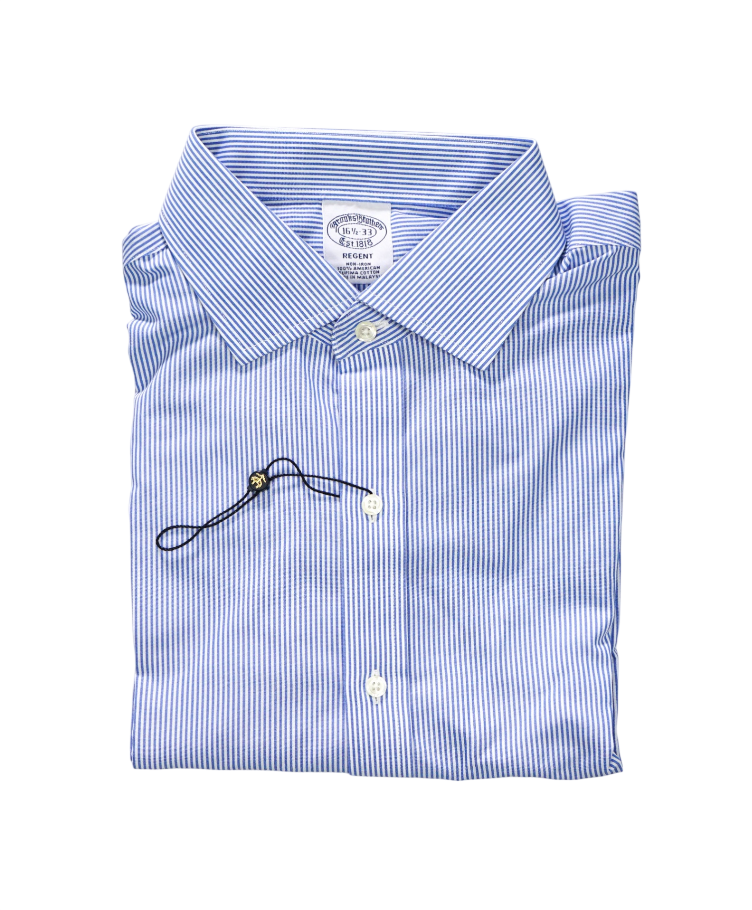 $128 BROOKS BROTHERS - Blue Stripe NON-IRON REGENT Shirt - 16.5 - 35